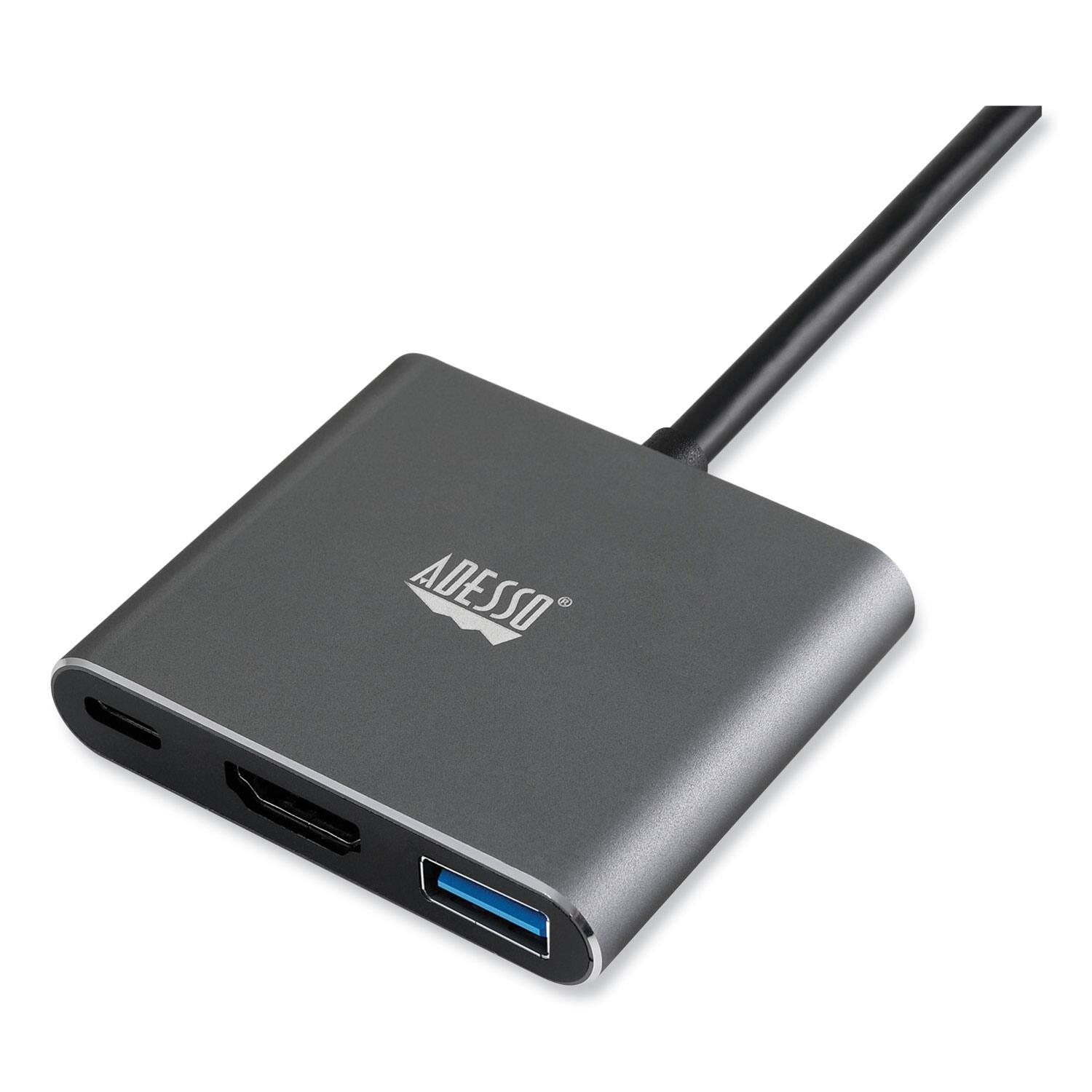 Alt View 3. Adesso - Adesso AUH-4010 3-in-1 USB-C Multi-Port TAA Compliant Docking Station - Black/Gray - Unknown.