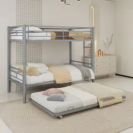 Loheer - Twin Metal Triple Bunk Bed Frame Three in One Convertible Heavy Duty Steel Space Saving Sleeper for Dorms - Silver