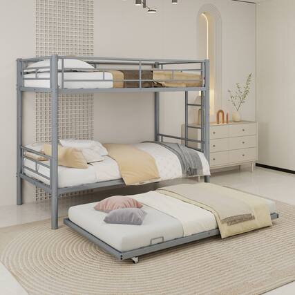Front. Loheer - Loheer Silver Twin Metal Triple Bunk Bed Frame Three in One Convertible Heavy Duty Steel Space Saving Sleeper for Dorms - Silver.