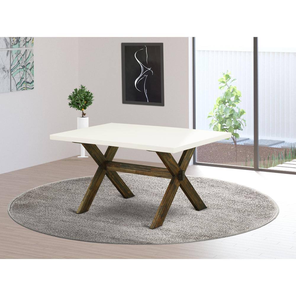 Back. East West Furniture - Dining Table Distressed Jacobean & Linen White - Brown.