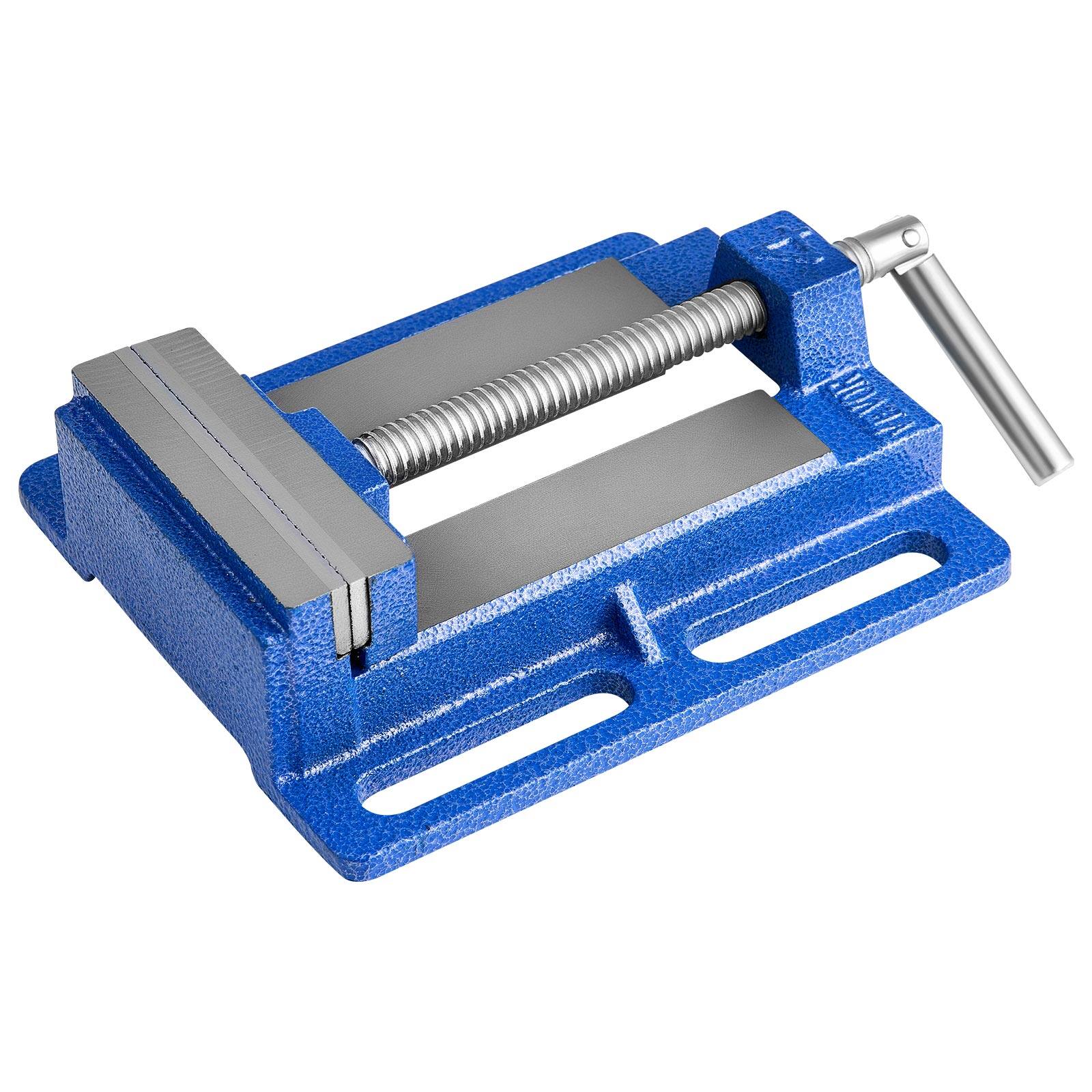 Front. VEVOR - Drill Press Vise, 4In Jaw Width, Portable Bench Vise, Slotted Base for Easy Installation, Durable Cast Iron Construction - Blue.