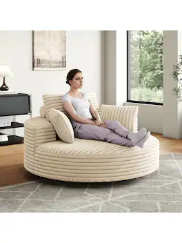 Trinkets Crazed - 55" L Oversized Swivel Chair, Upholstered Corduroy Comfy Accent Chaise Lounge Sofa Chair - Beige