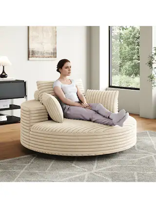 Front. Trinkets Crazed - 55" L Oversized Swivel Chair, Upholstered Corduroy Comfy Accent Chaise Lounge Sofa Chair - Beige.