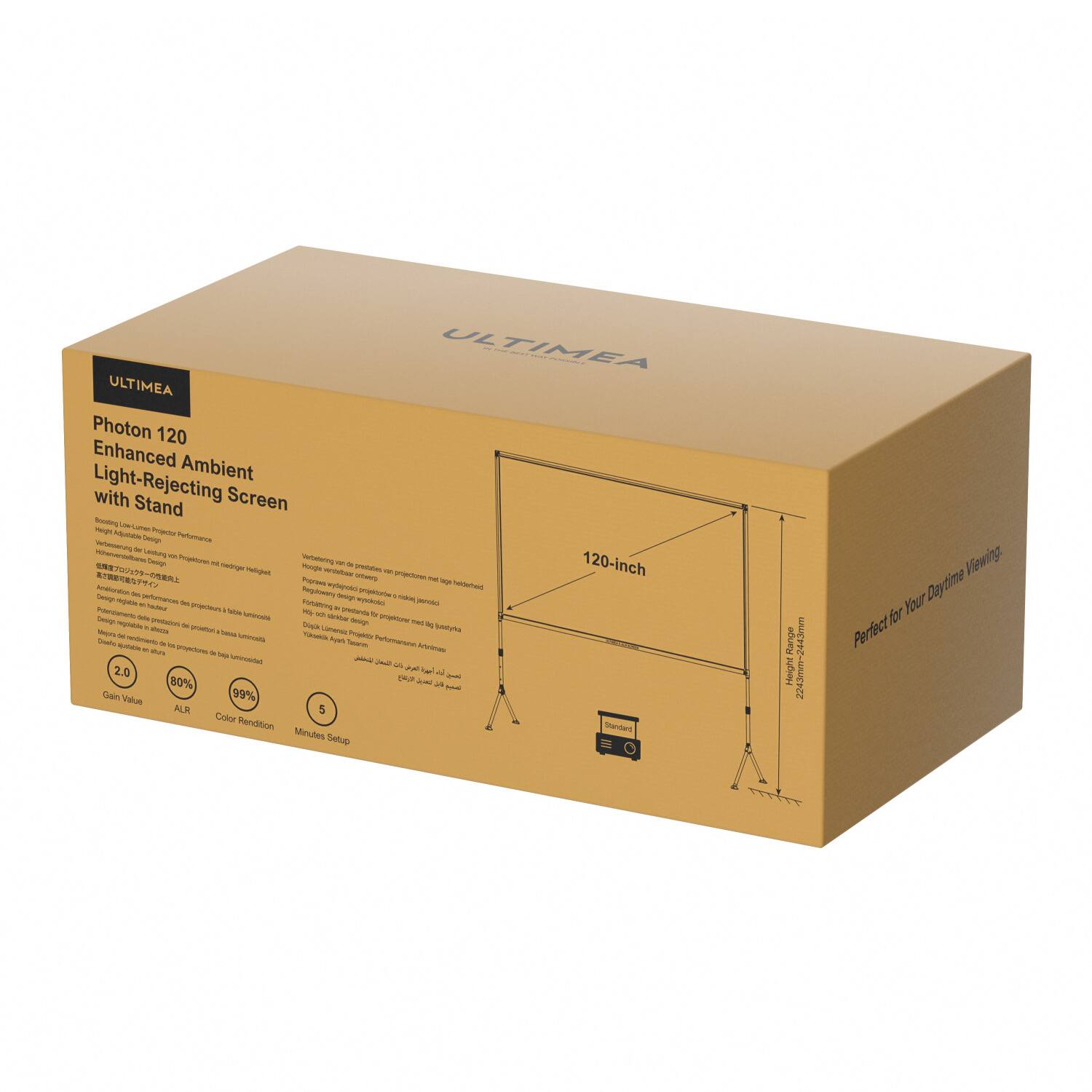 ULTIMEA
ULTIMEA Photon 120 Enhanced Ambient Light-Rejecting Screen with Stand
120-inch
2.0 Gain Value
99% ALR
5 Minutes Setup
Perfect for Your Daytime Viewing