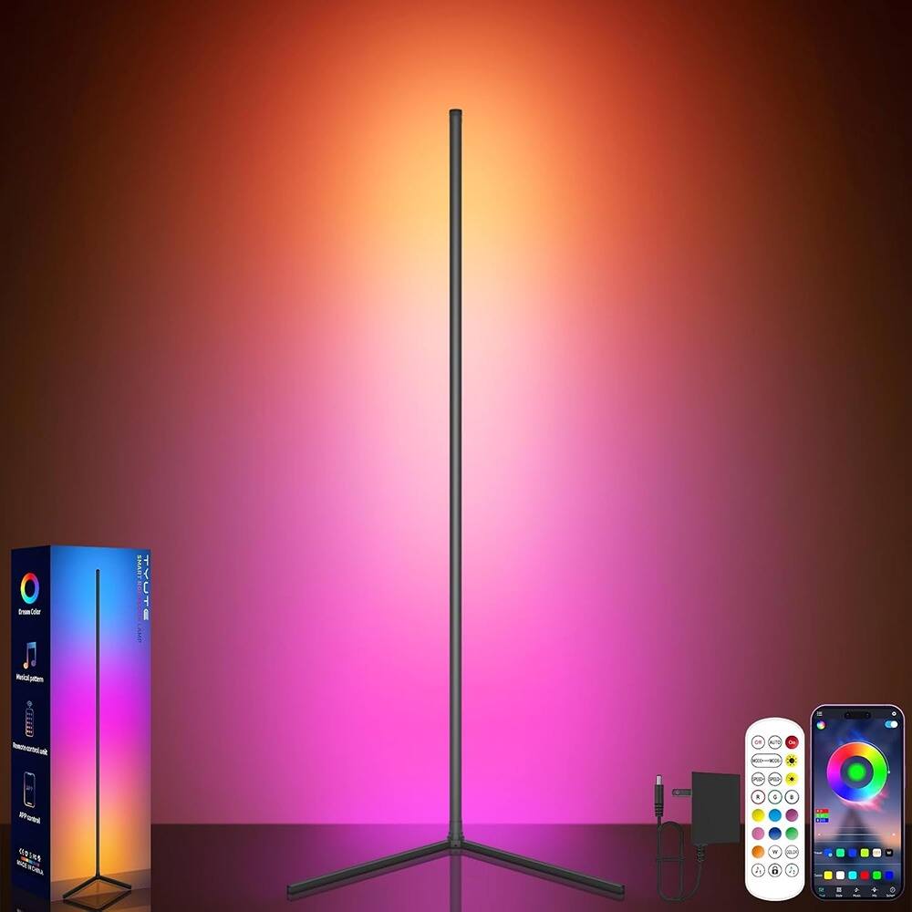 PARKER SLATER - Smart Modern Floor Lamp with Remote, Color Changing Dimmable Corner Light with Music Sync - Black