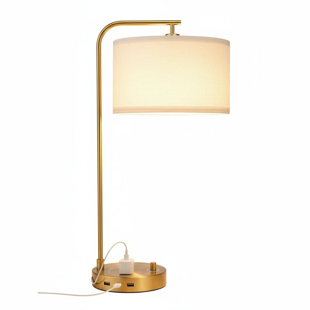 Alt View 2. Dazzed Corner - Table Lamp with USB Port and Outlet,Nightstand Desk Lamps - Gold.