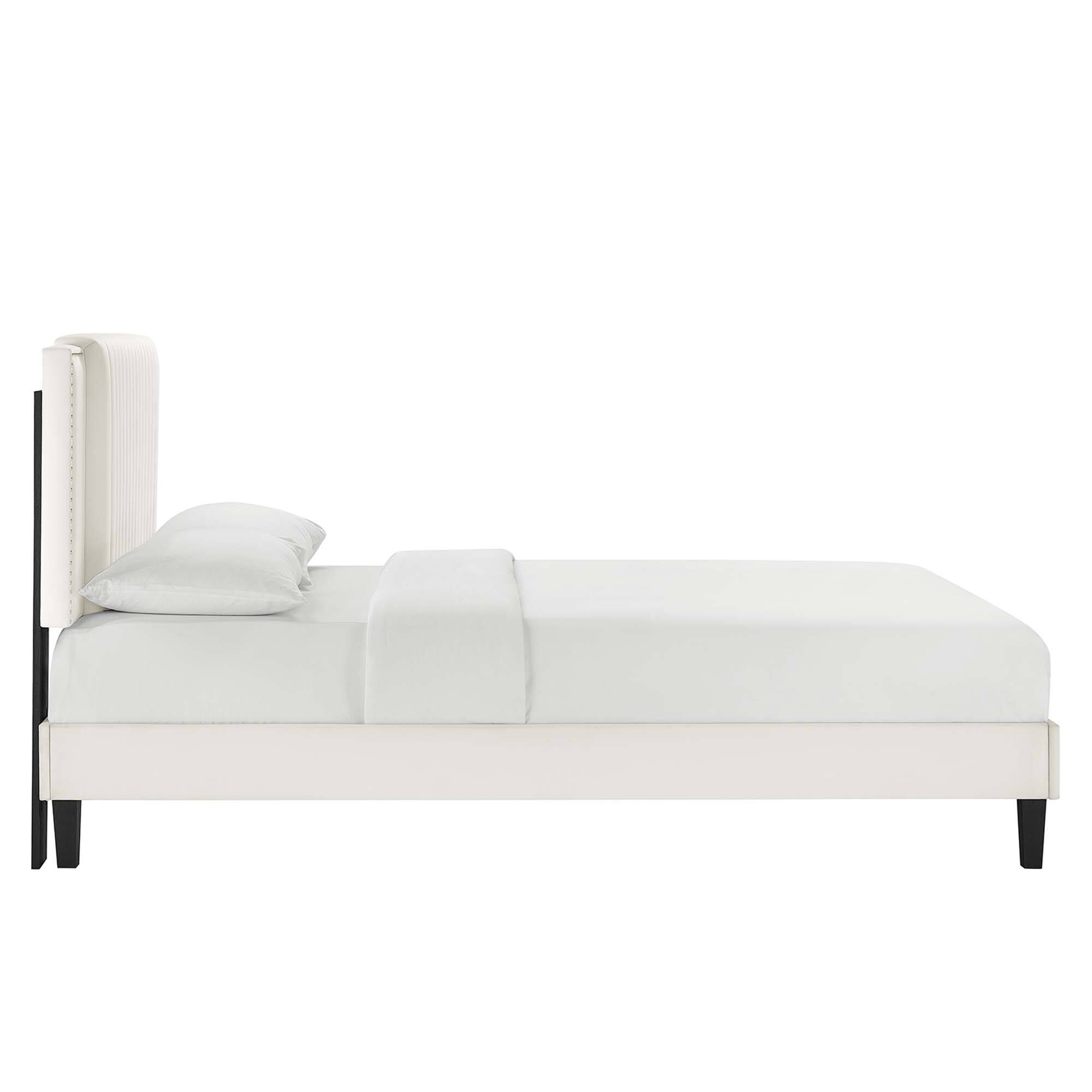 Back. Modway - Daisy Performance Velvet Queen Platform Bed - White.