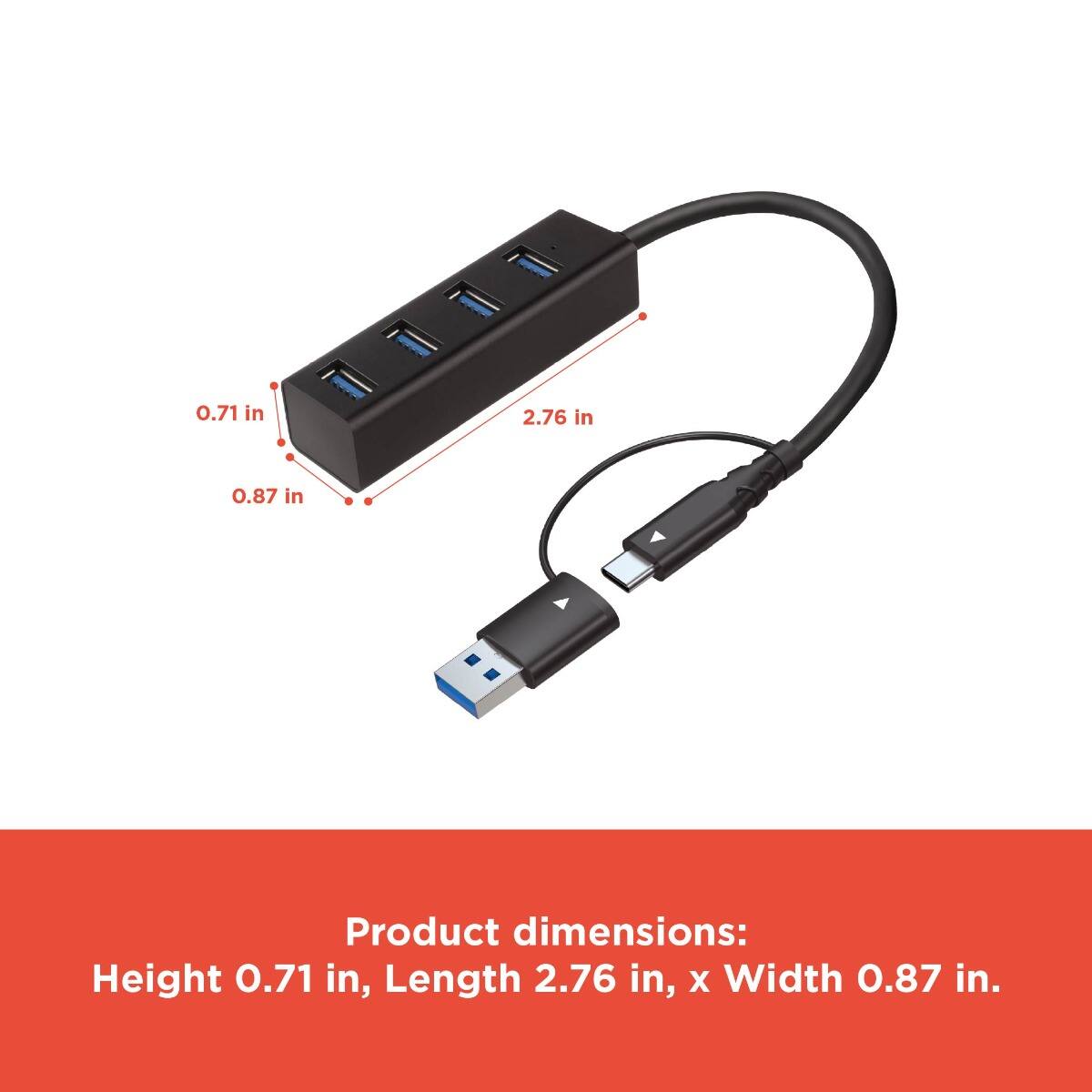 Product dimensions:  
Height 0.71 in, Length 2.76 in, x Width 0.87 in.