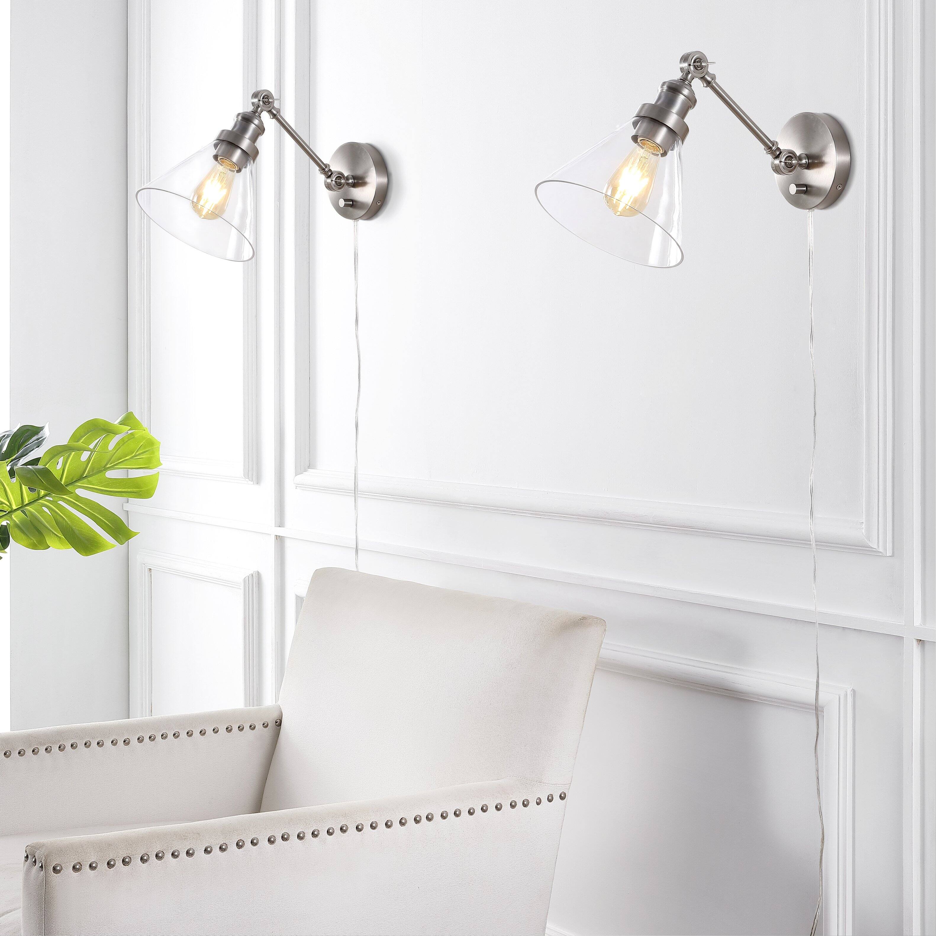 Alt View 1. Jonathan Y - Cowie 8" Iron/Glass Adjustable LED Wall Sconce, Nickel (Set of 2) - Nickel.