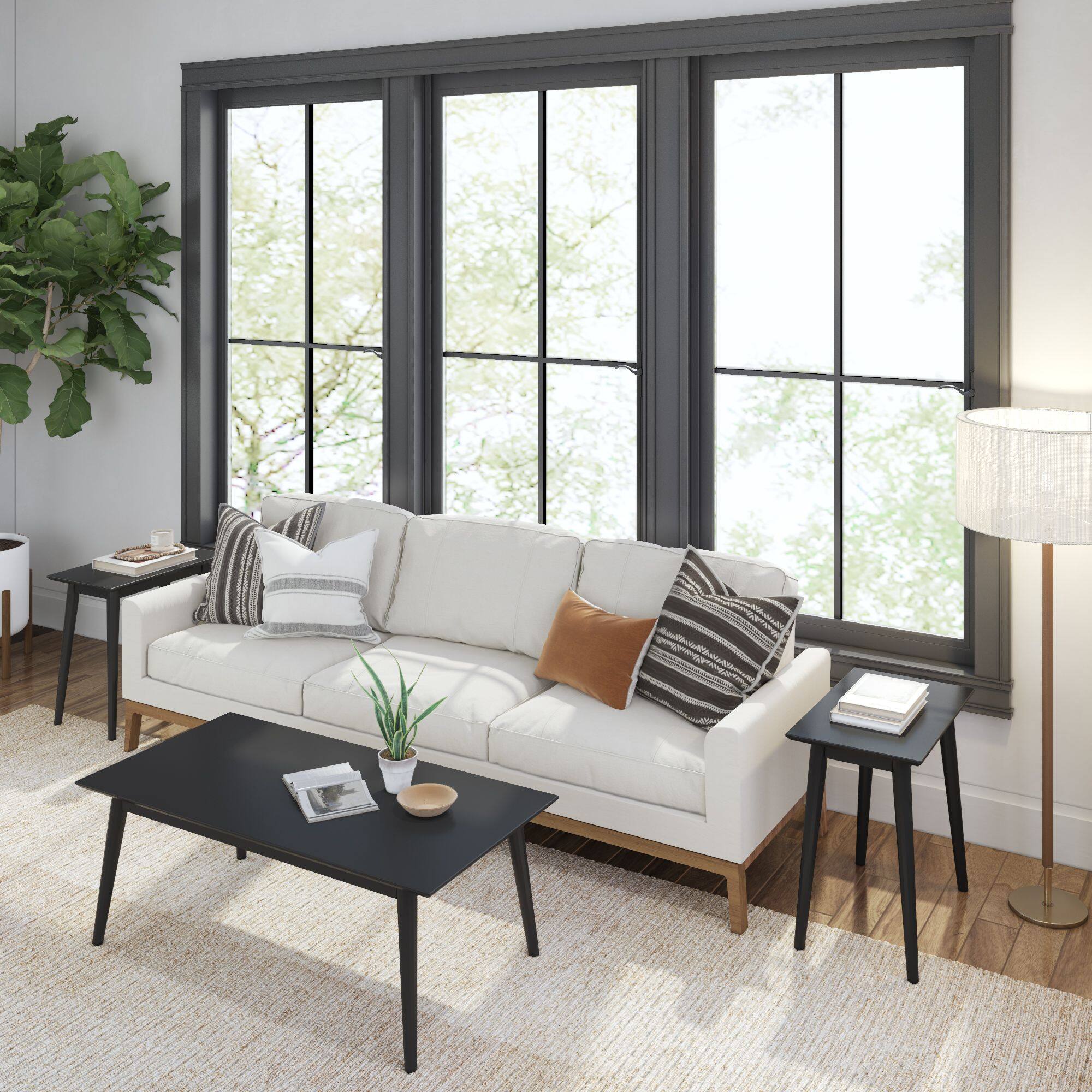 Alt View 5. Plank+Beam - Mid-Century Modern Rectangular Side Table (24in x 15in / 630mm x 375mm), Black - Black.