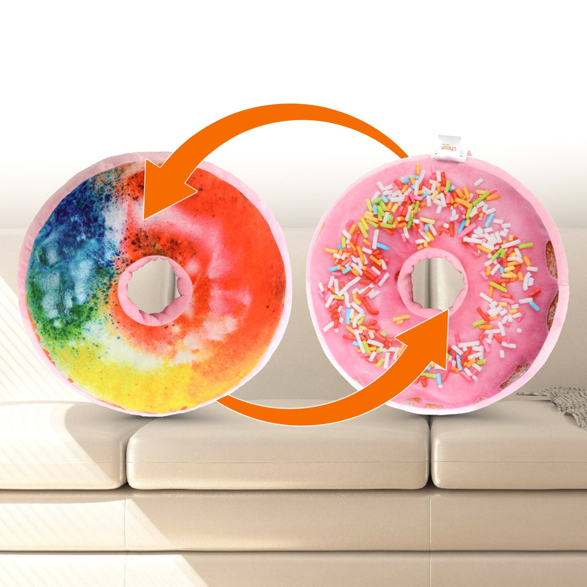 Alt View 10. Cheer Collection - Round Donut Pillow | 2-in-1 Reversible Super Soft Microplush Doughnut Pillow - Rainbow Icing , Rainbow Sprinkles - Rainbow.