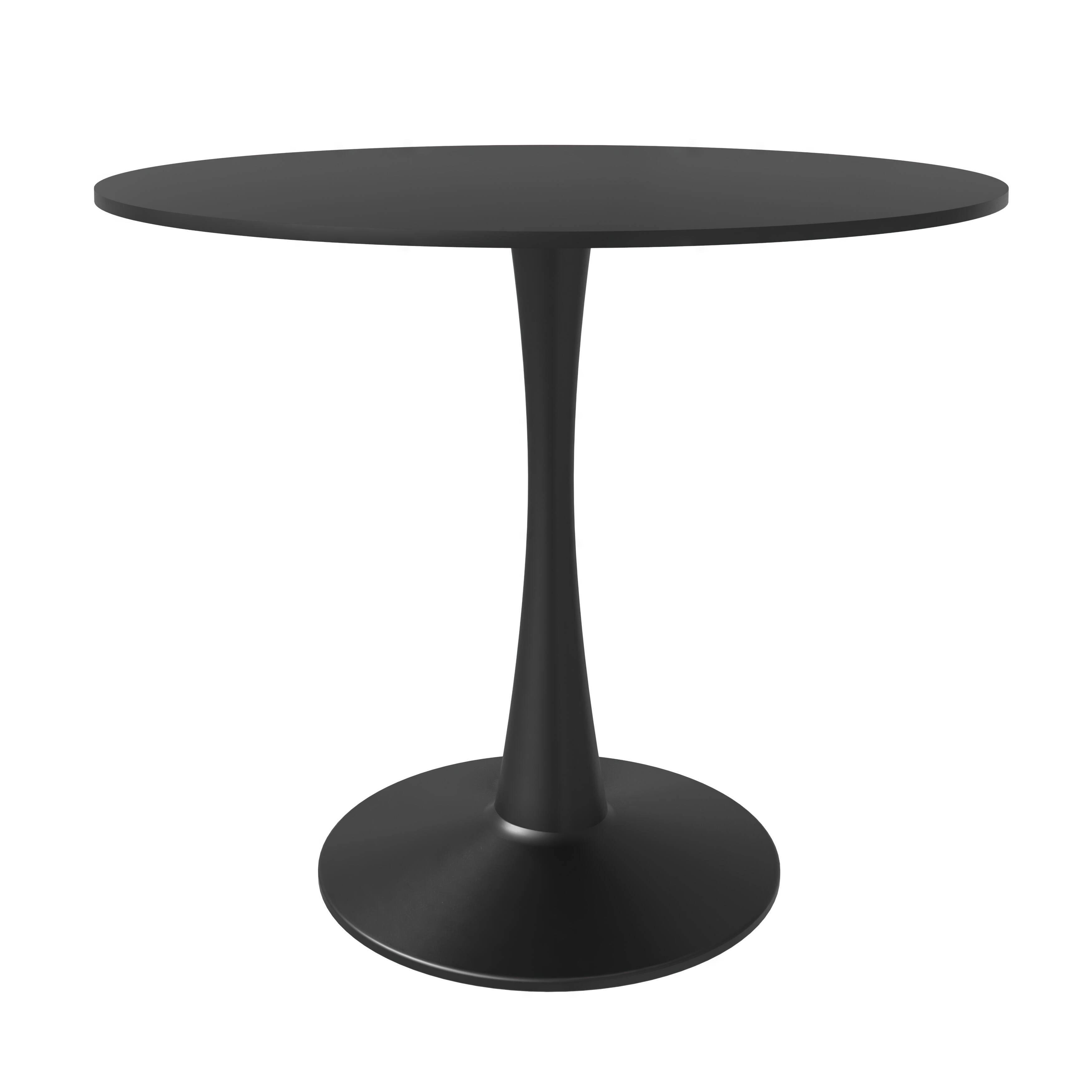 Alt View 2. LeisureMod - Bristol Contemporary 35" Round Glossy Dining Table - Minimalist Pedestal Wood & Metal Kitchen Table - MDF - Black.