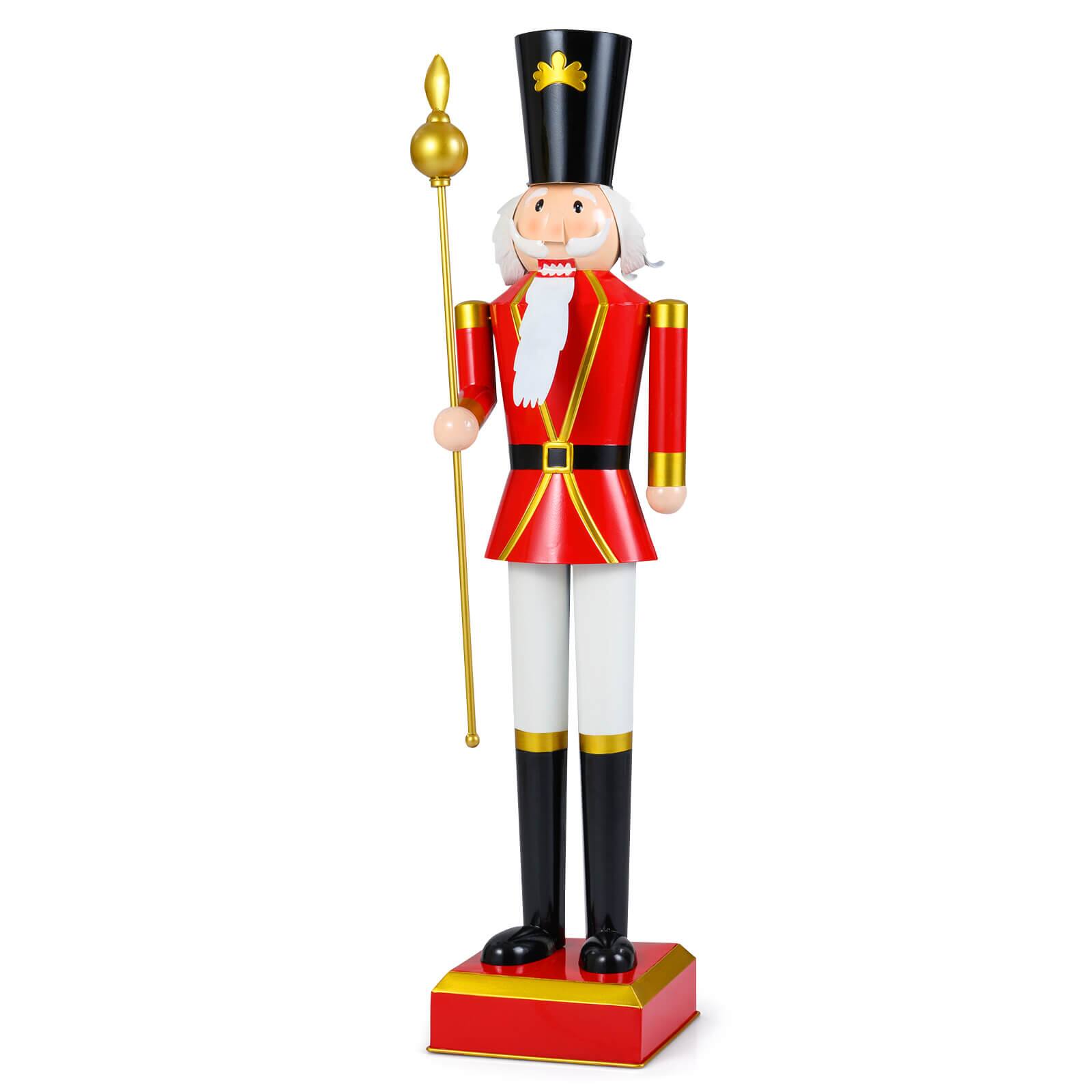Alt View 9. Costway - Costway 4' Christmas Nutcracker with High Hat & Beautiful Scepter, Uniform & Boots for Yard - Black+Red.