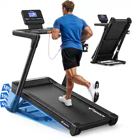 MERACH - T31 Folding Treadmill 18% Auto Incline, 47"x18" Belt, 0.6-8.7MPH, 3.5HP Brushless, 350lbs,Screen, APP, Heart Rate - Black