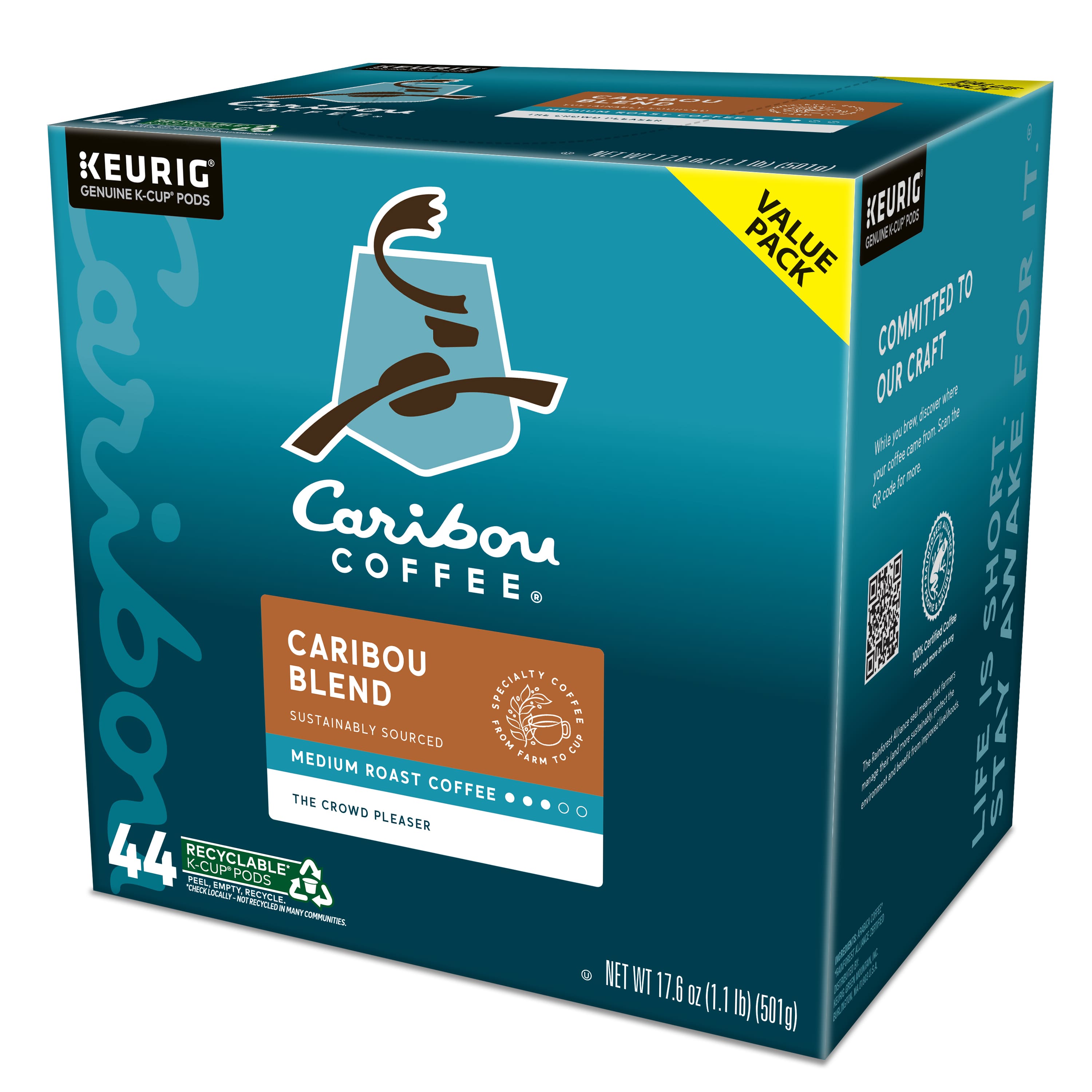 Caribou Coffee Caribou Blend Medium Roast Coffee 44 K-Cup Pods 17.6 oz.