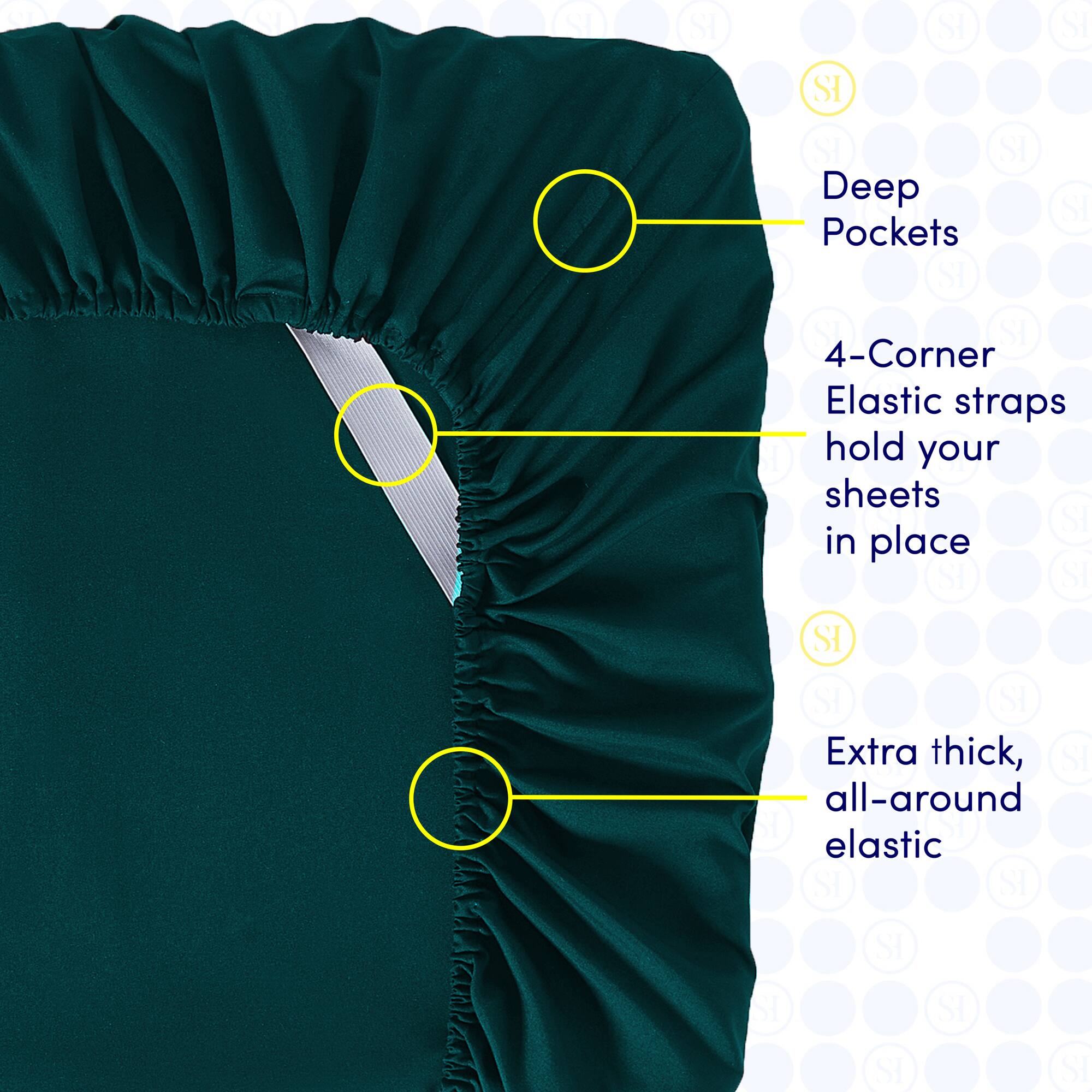 - Deep Pockets
- 4-Corner Elastic straps hold your sheets in place
- Extra thick, all-around elastic