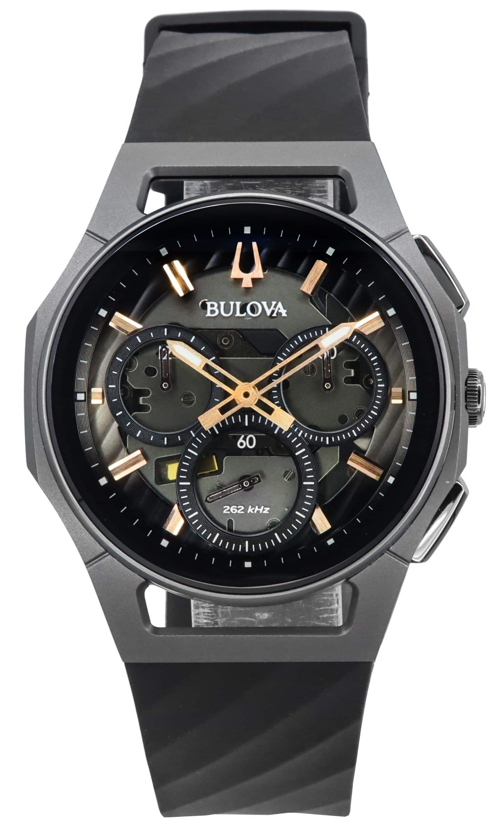 Bulova - Curv Chronograph Quartz 11 Jewels 98A162 Mens Watch Titanium Case Rubber Strap Grey Dial 30M - Black