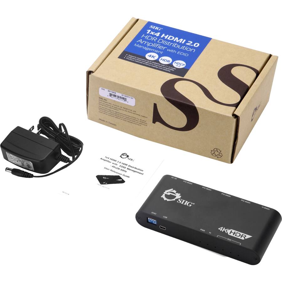 E.0001 SIG 1x4 HDR HDMI Distribution 2.0 Management with EDID - Saton 4K HDR - nm - saans NN - HDCP A 22 n A - - SETAIA sON Muse 5as mL - n - .. " HR SLV to - avse . - ! - 5 Amplifier Fad DAPARA 2 E SUN: se HOR Ueer 2 EEND Relerence soria Managoment Coe . 3 ne - ane -R un Ho n SIIG WWSA - UNINA as LKE PHE - 4K D HDR

SIG 1x4 HDMI 2.0 Amplifier Distribution with EDID
4K HDR
HDCP 2.2