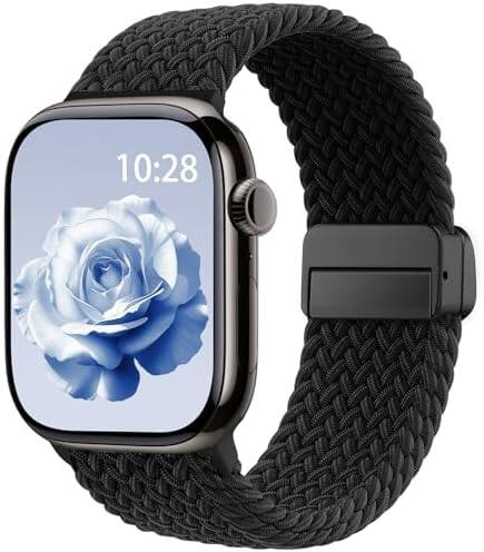 Alt View 5. Core Tech - Braided Stretchy Magnetic Watch Band for Apple Watch 44/45/46/49mm & 42mm Series 1-3 - Black.