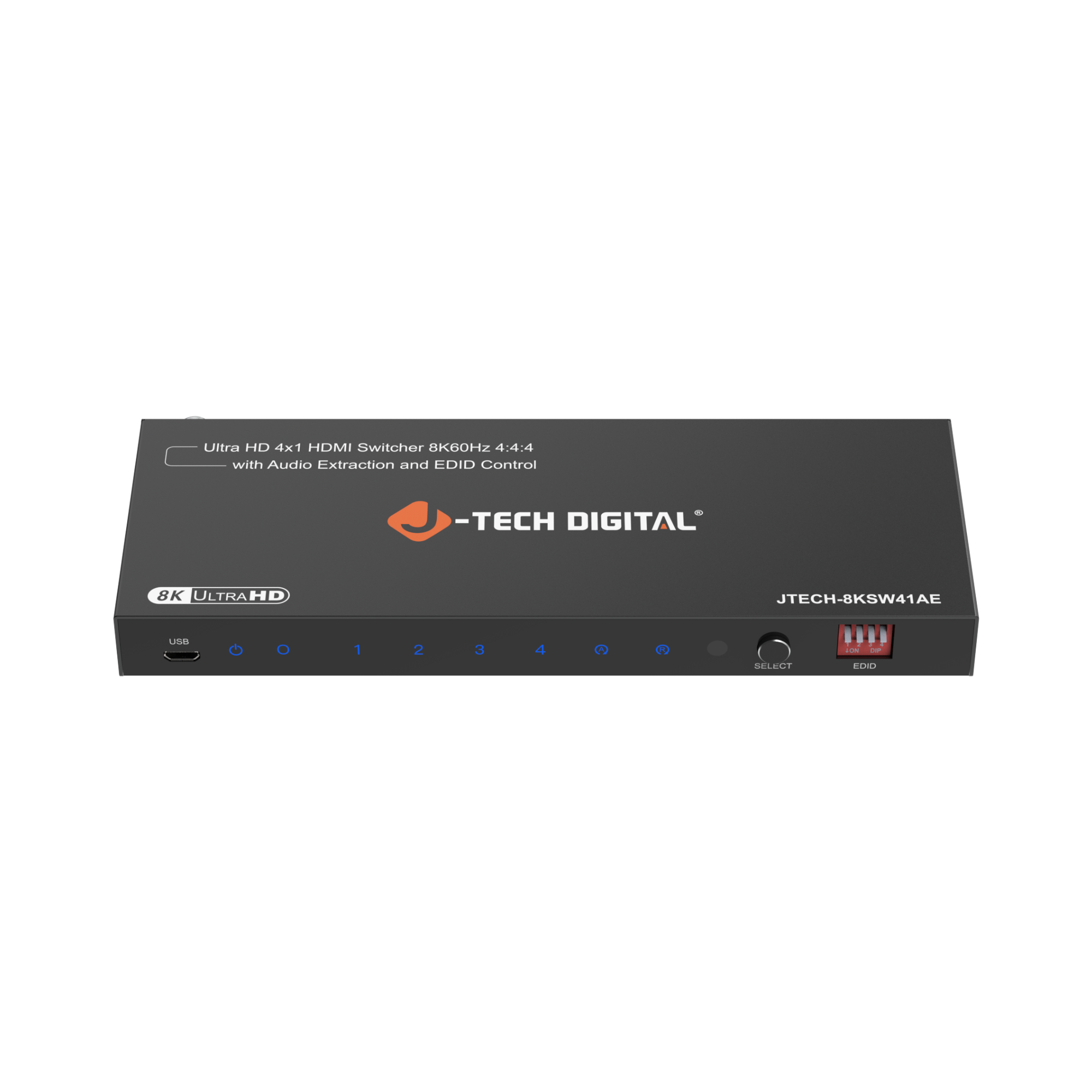 J-Tech Digital - 8K 60Hz HDMI Switch 4 In 1 Out with Audio Extraction - Black