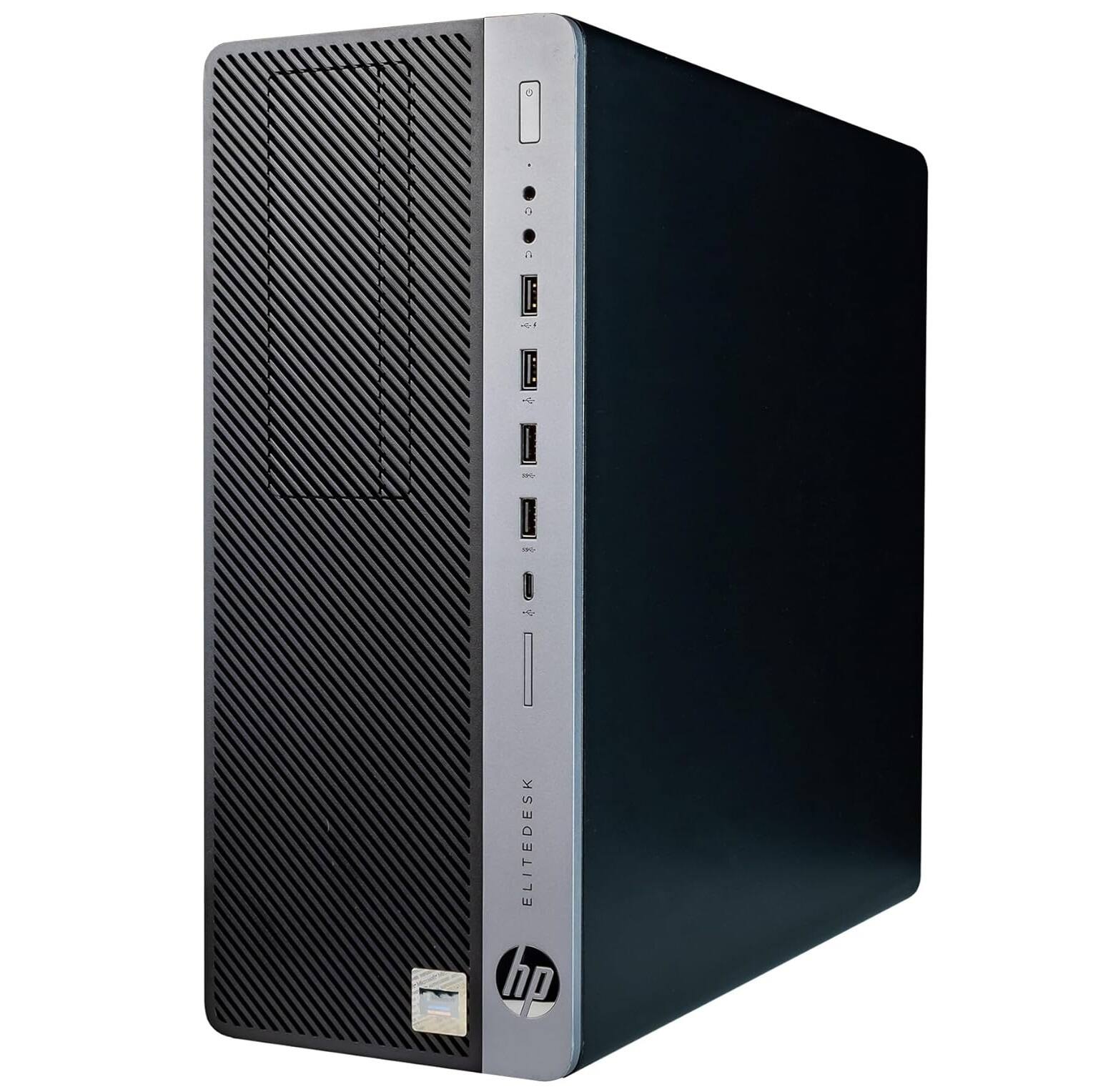 Left. HP - HP EliteDesk 800G4 Tower Desktop PC, Intel Core i7-8700 up to 4.6GHz, 32GB DDR4 RAM, 1TB SSD, USB WiFi, Win11 Pro - Black.