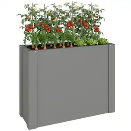 Outsunny - Garden Bed Galvanized Planter Box Outdoor with Gloves for Gardening Vegetables, Flower, Herb - Gray