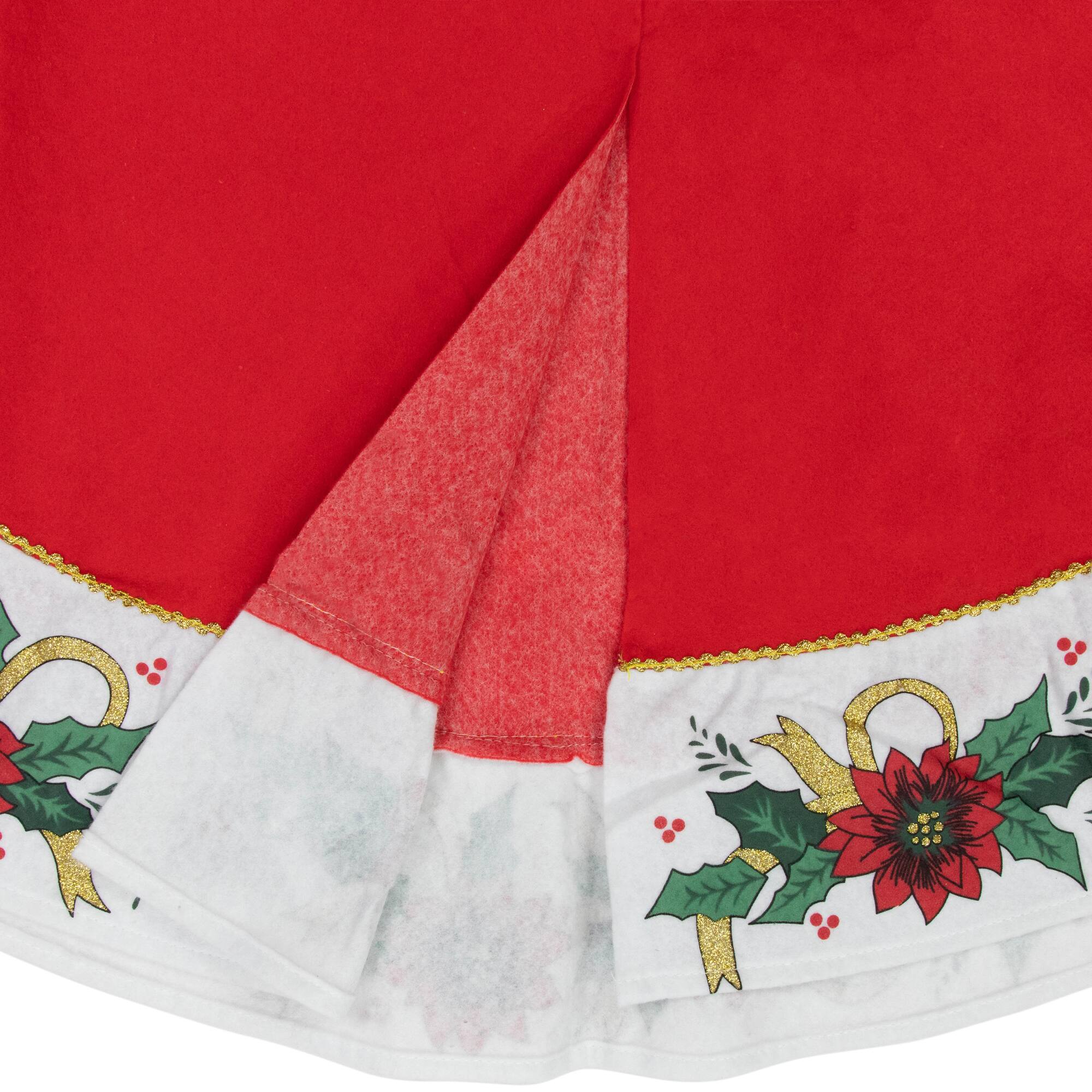 Alt View 4. Northlight - 48" Red and White Poinsettia Christmas Tree Skirt - Red.