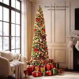 Gymax - 7 FT Pre-Lit Artificial Christmas Tree Realistic Slim Pencil Xmas Tree - Green