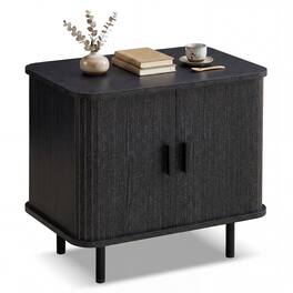 Gymax - End Table Modern Mid Century Nightstand w/Sliding Tambour Doors & Storage Shelf - Black