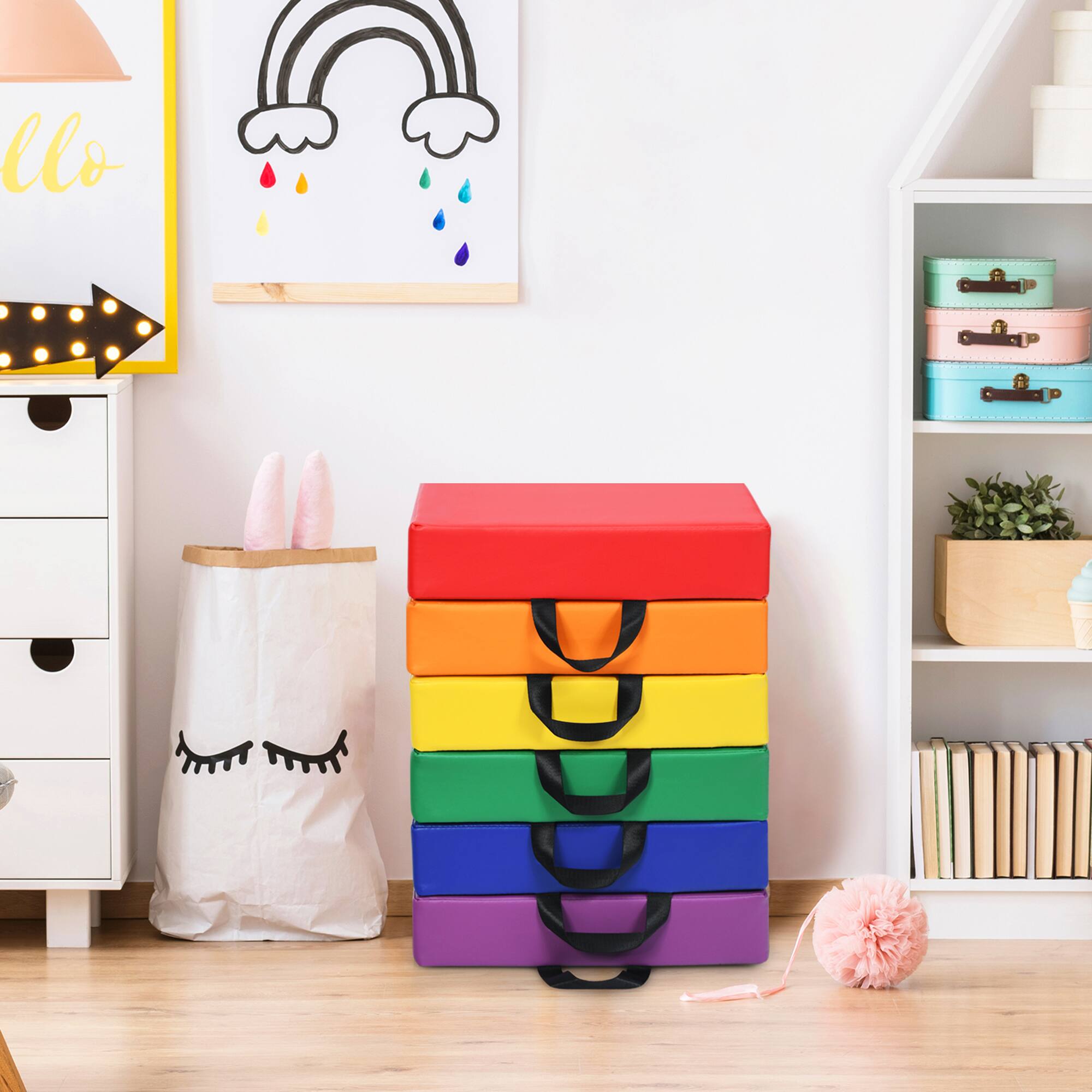 Alt View 4. Gymax - Gymax 6PCS Square Kids Floor Cushion Toddler Foam Seat Cushion Waterproof Colorful - Red.