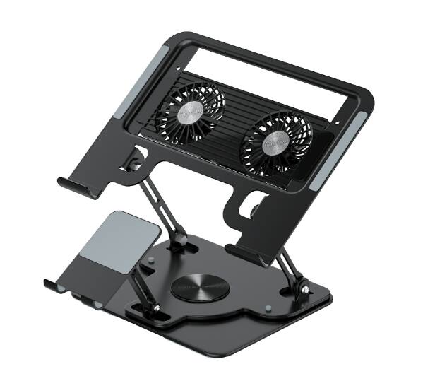 Front. TECKNET - TECKNET Laptop Cooling Stand, 2 Powerful Fans, 15cm Height Adj, Removable Cooler & Phone Holder, for 15-17" Laptops - black.