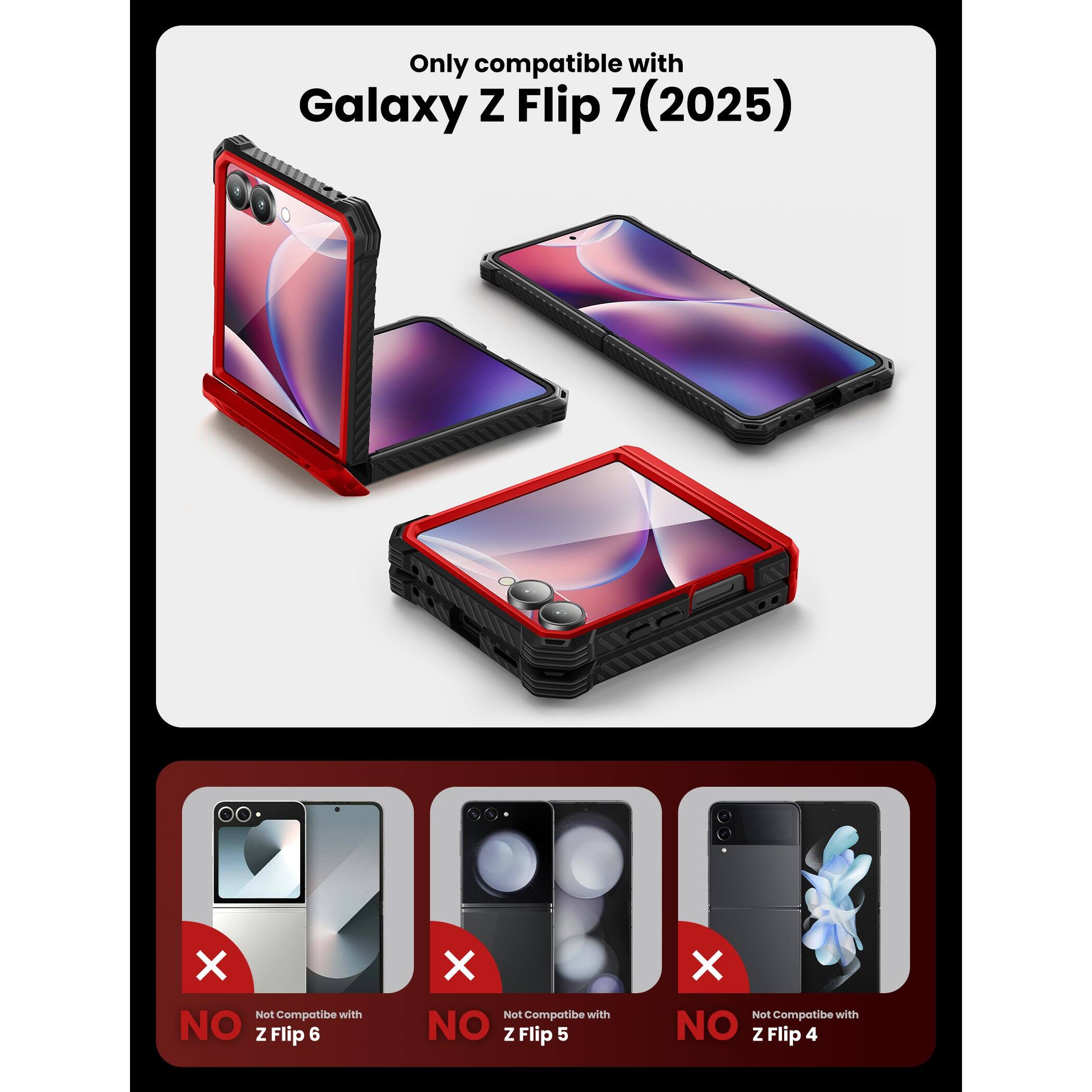 Back. i-Blason - i-Blason Armorbox Case for Samsung Z Flip7 – Kickstand, Screen Protector, Military-Grade - Metallic Red.