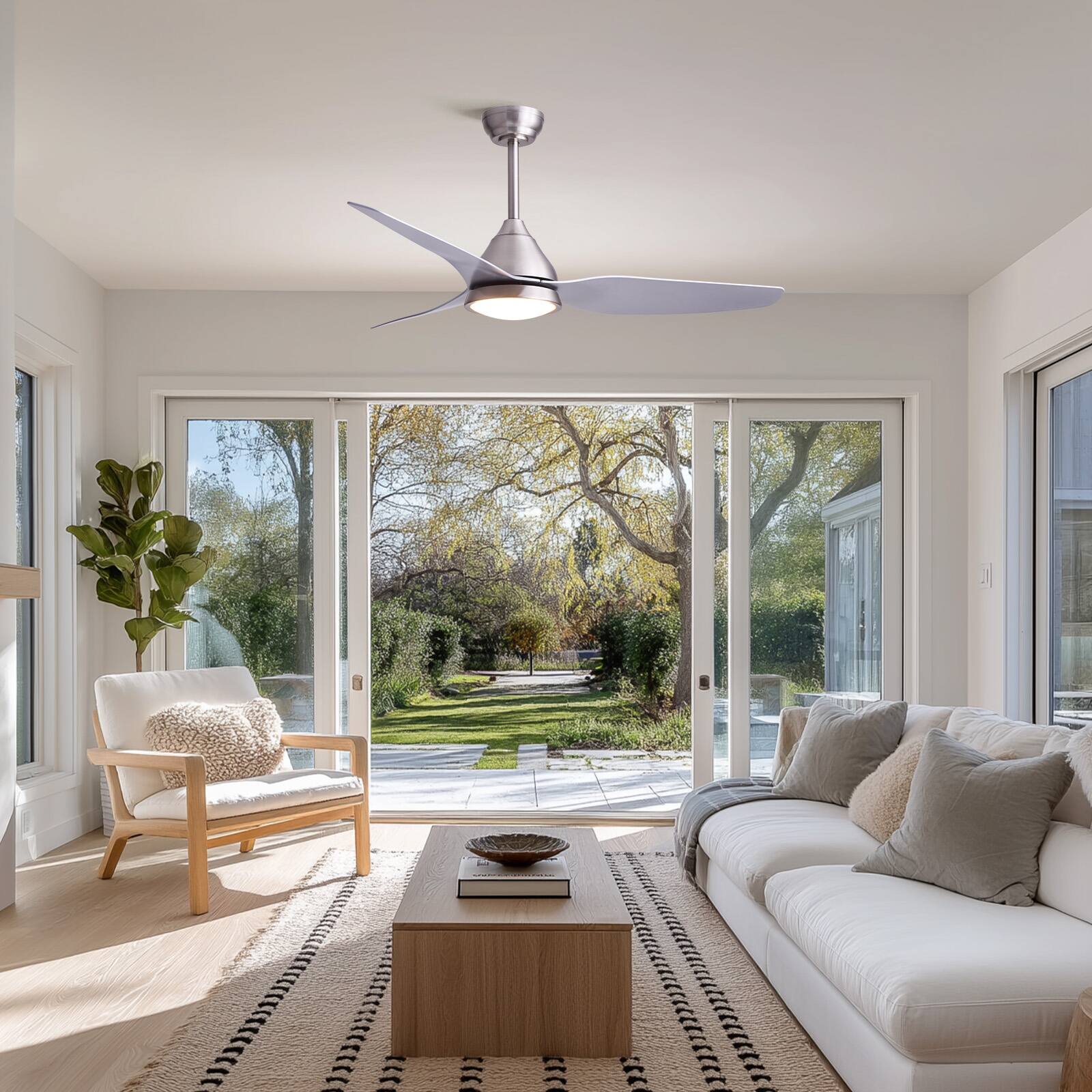 Left. Siljoy - 52 Inch 3 Blade Brushed Nickel ABS Modern Ceiling Fan with Dimmable LED Light for Bedroom Living Room - Brushed Nickel.