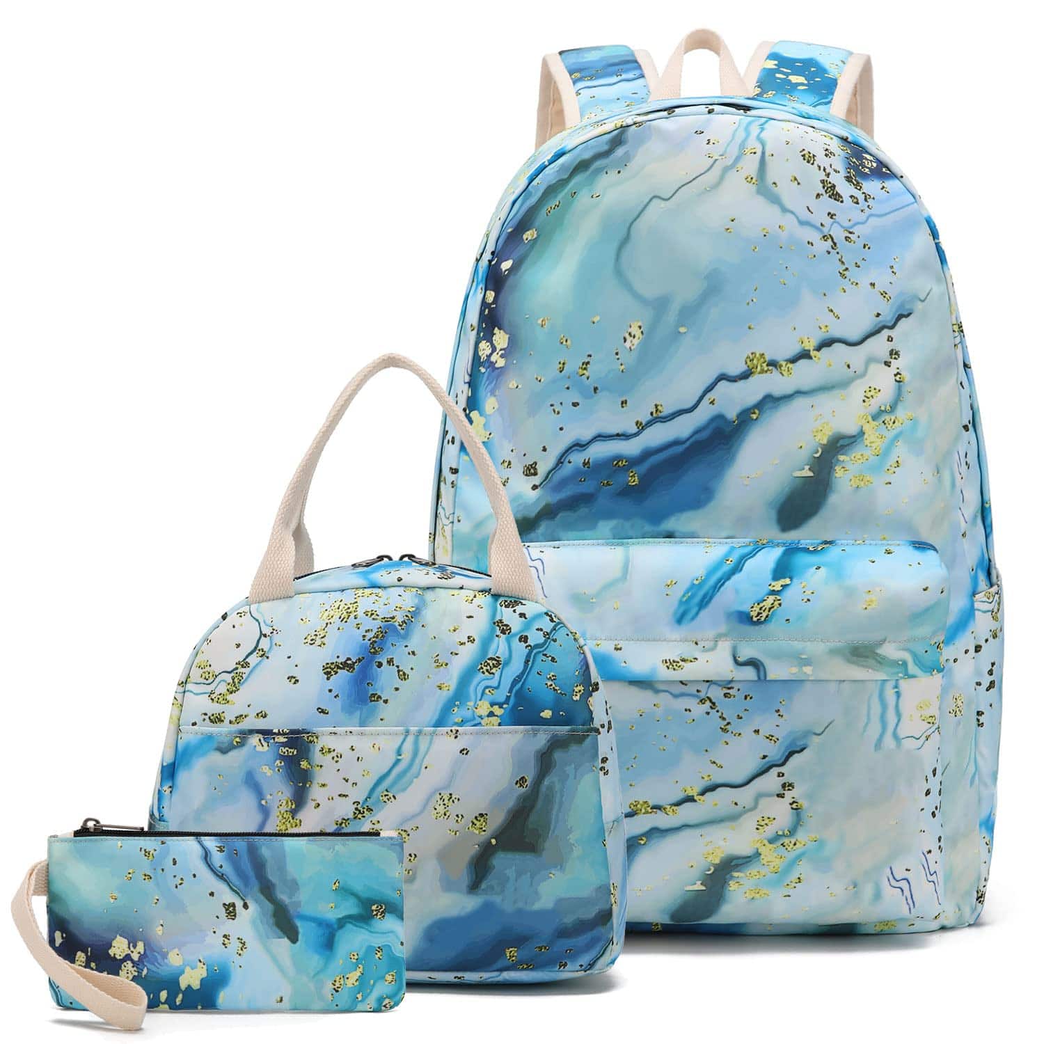 Stamp n Camp - School Backpack Teens Book Bags With Lunch Box And Pencil Bag Strawberry - Marble-blue