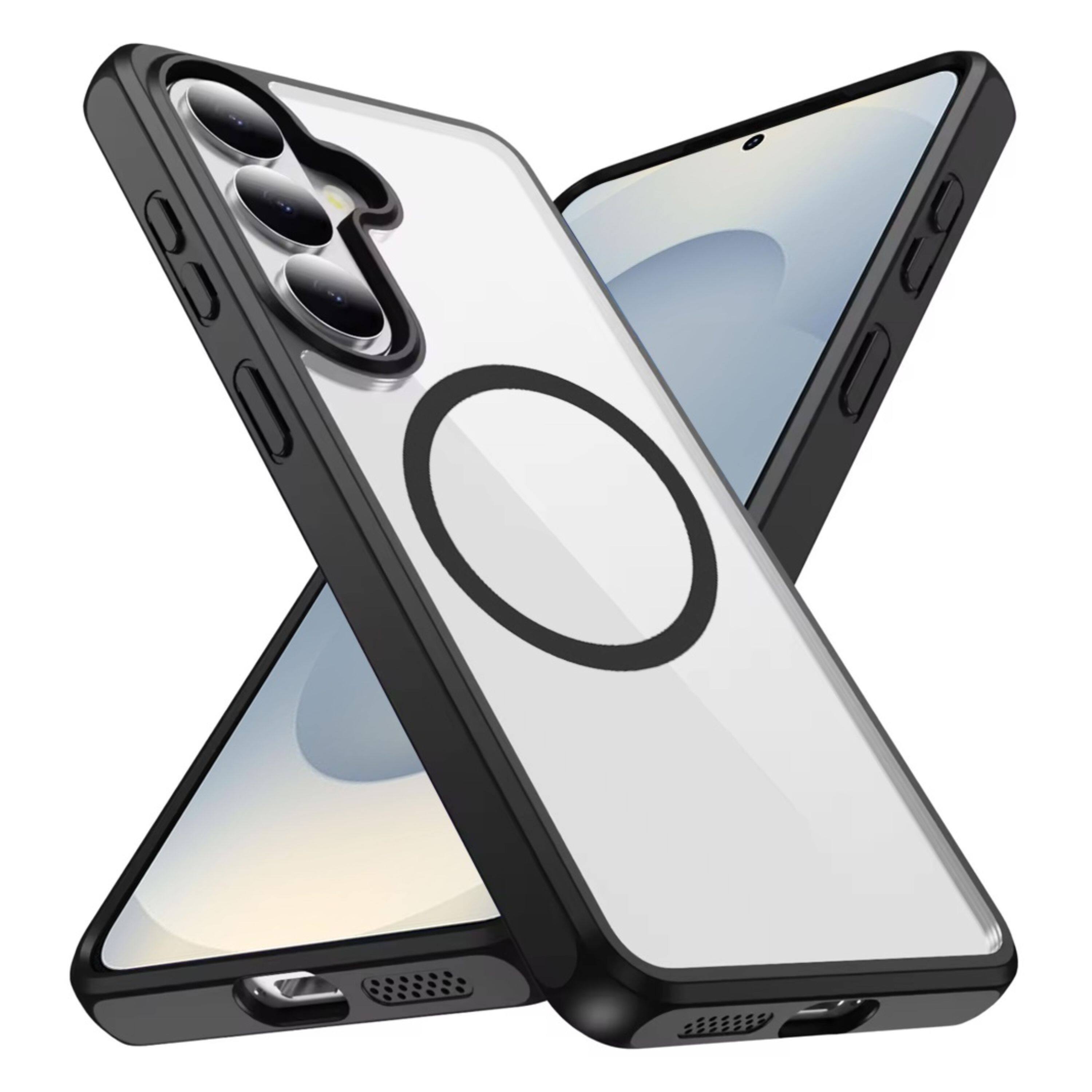 Left. Kitcheniva - Shockproof Magnetic Circle Phone Case With Tempered Glass For Samsung Galaxy S26 Black - Black.