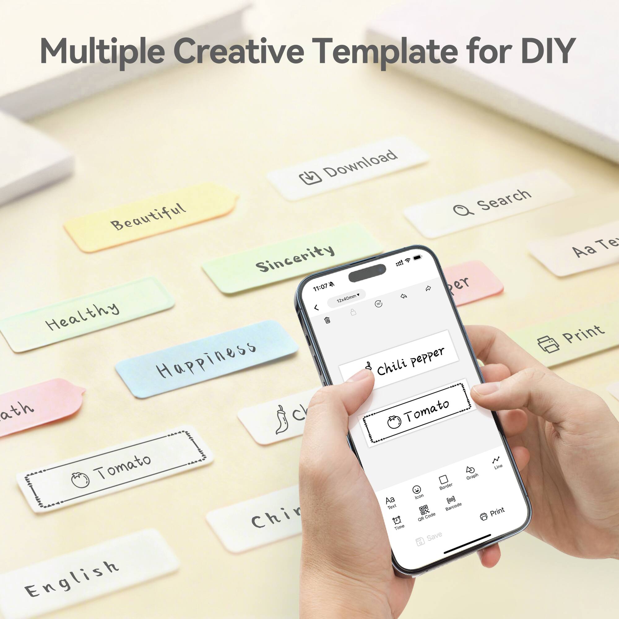 Multiple Creative Template for DIY Download Search Beautiful Aa Te Sincerity il 11:07 a er 1uddnee Healthy Print Happiness Chili pepper ath Tomato N Tomato Grogin Le Bsder as Aa  Tel  Barciode Print Chir - - t Tie Save English