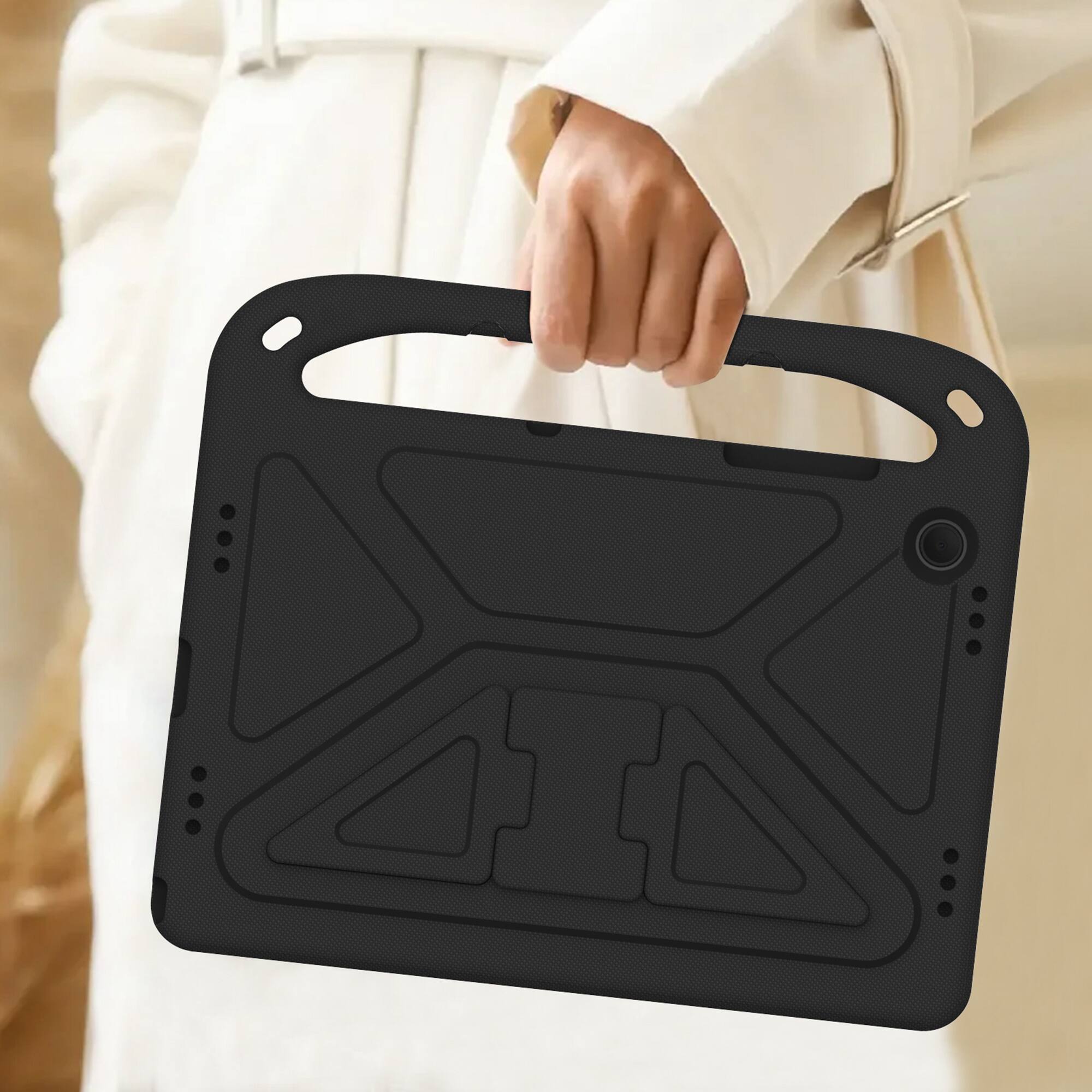 Left. Dteck - For Samsung Galaxy Tab A11+ 2025/A9+ 2023 11-inch Rugged Case Kids Friendly EVA Handle Grip Kickstand Shockproof Cover - Black.