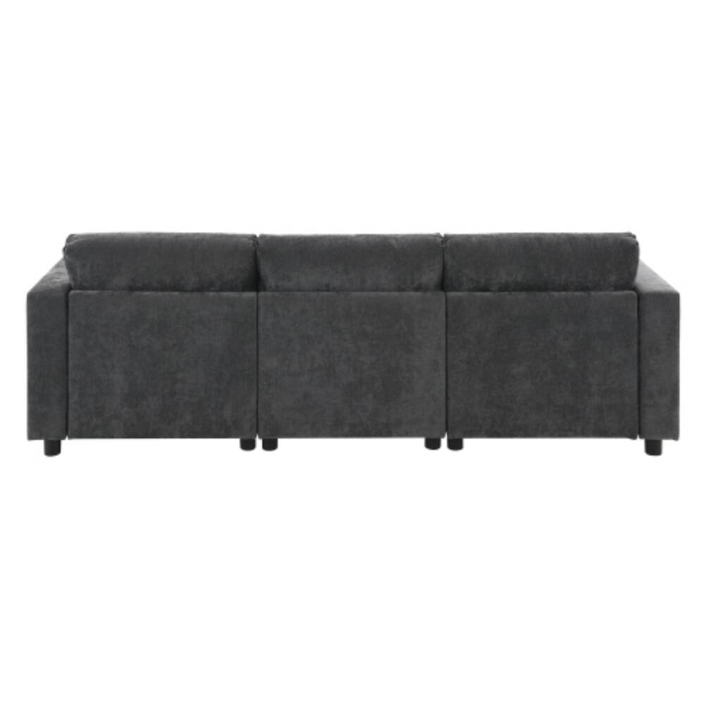 Alt View 7. LUCKY ONE - 84.5" Modular U-Shaped 5-Seat Chenille Sectional Sofa w/ Storage Pockets & Movable Ottoman - Dark Gray.