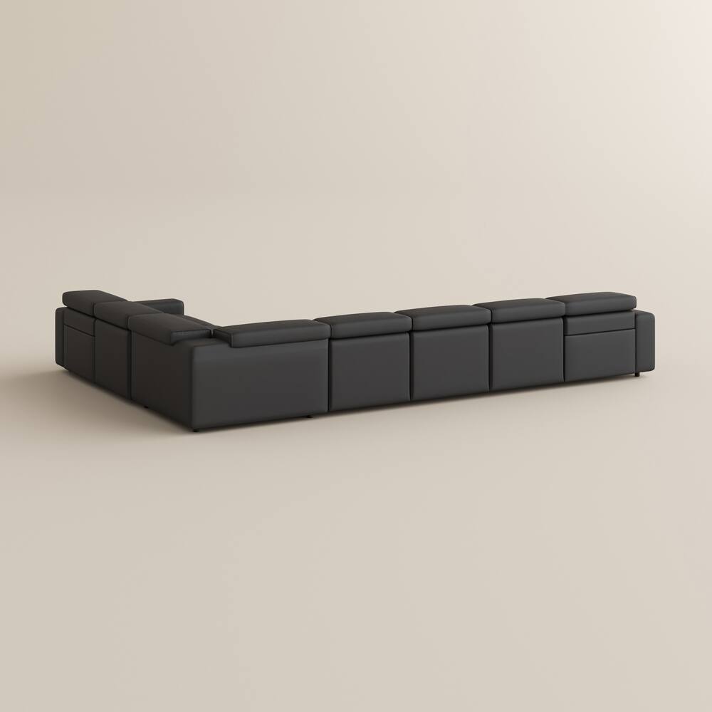 Alt View 10. POVISON - 171.26" Power L Shape Modular Couch With 2 Recliner Seats,USB/Type C Charging Port, Adjustable Headrest, Khaki - Black Sustainable Leather.