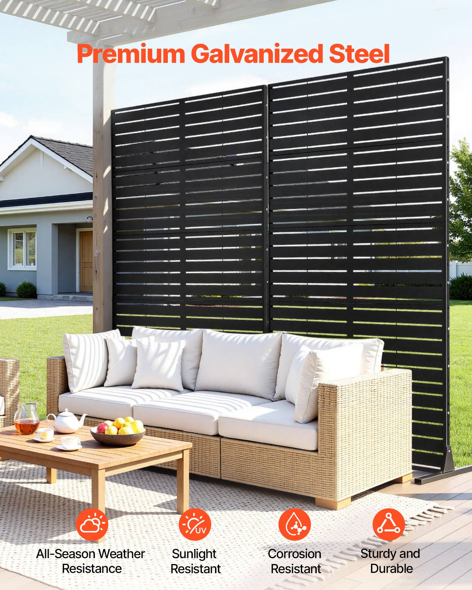 Premium Galvanized Steel

- All-Season Weather Resistance
- Sunlight Resistant
- Corrosion Resistant
- Sturdy and Durable