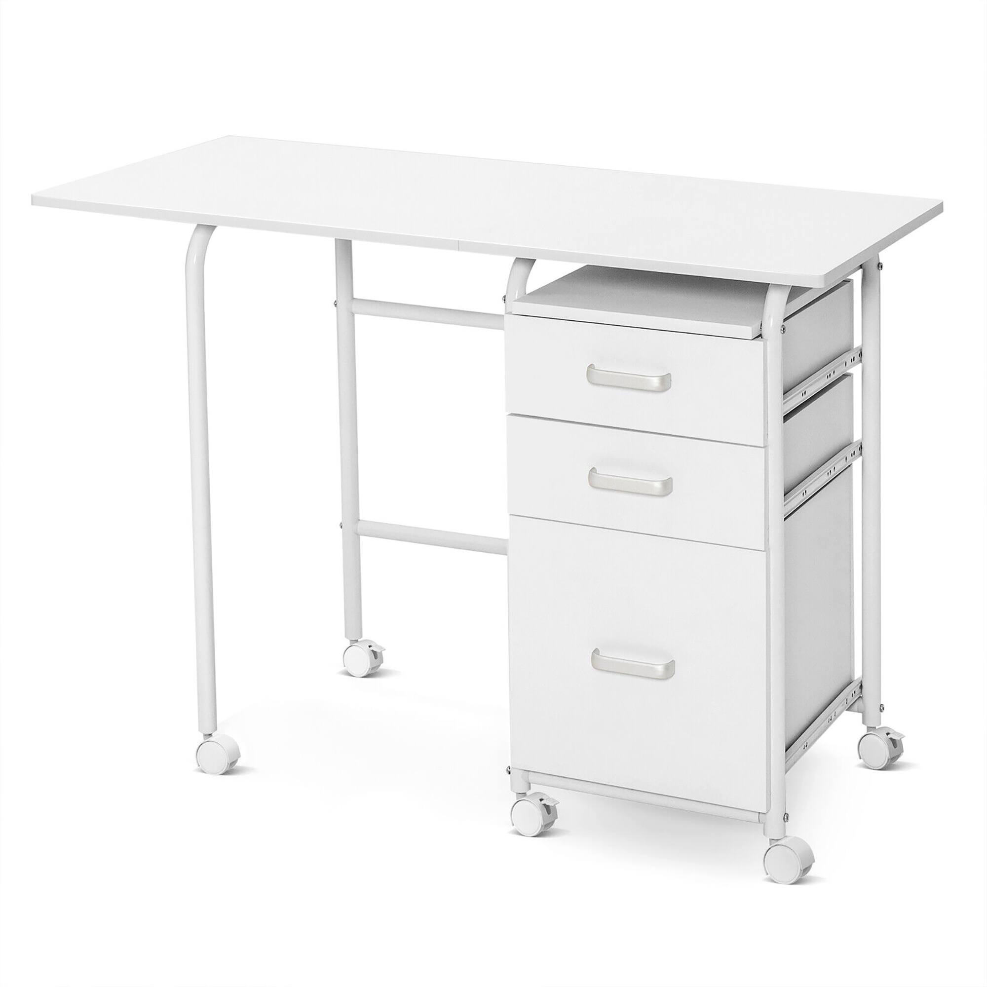 Alt View 9. Gymax - Gymax Folding Computer Laptop Desk Wheeled Home Office Furniture w/3 Drawers White - White.