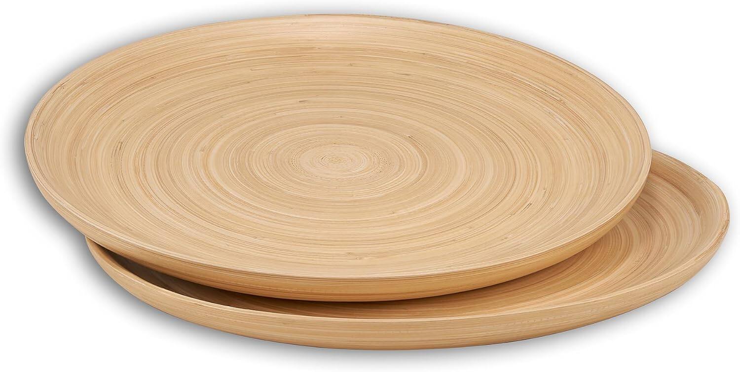 Front. Lexa - Bamboo Serving Plate Set, 12 Inch x 2, Natural Bamboo - Natural.