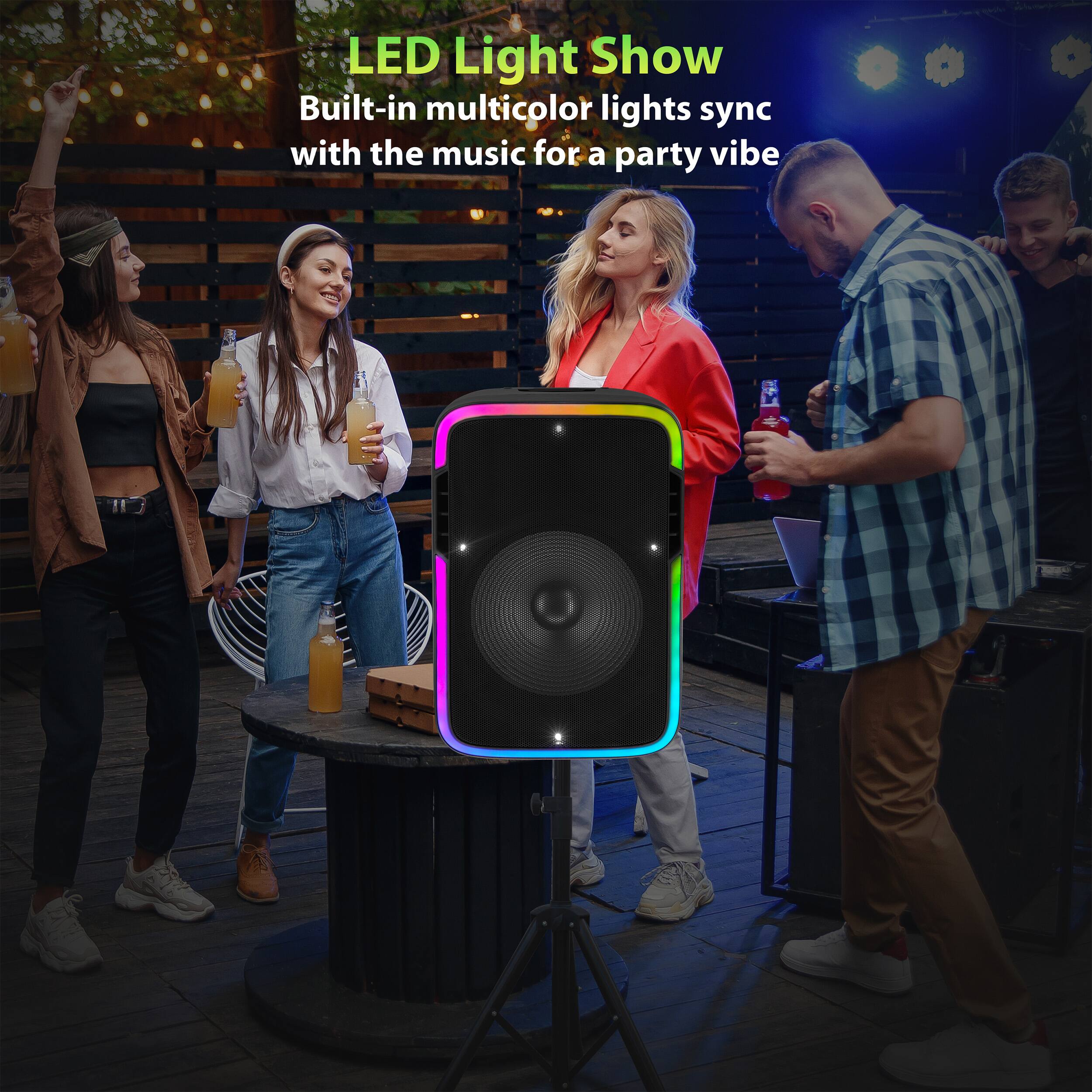 LED Light Show  
Built-in multicolor lights sync with the music for a party vibe
