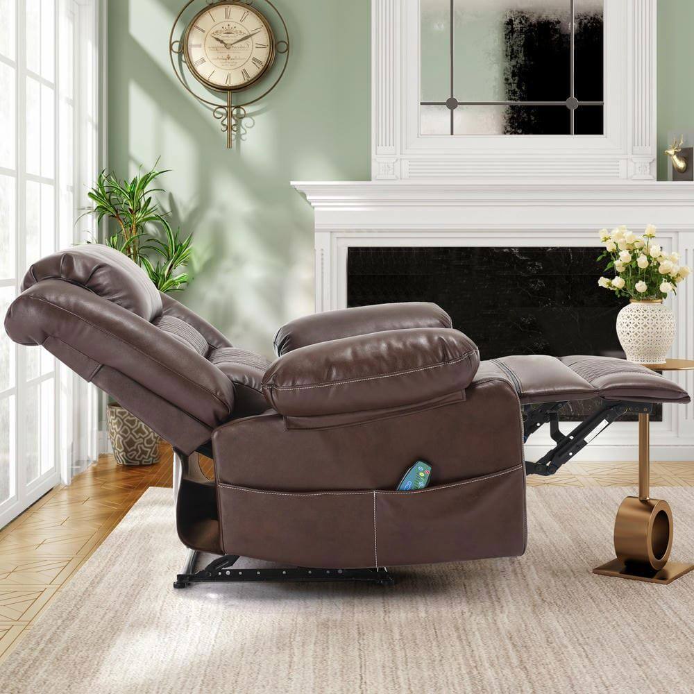 Alt View 4. Kadyn - Breathable Leather Massage Recliner Chair, 8-Point Vibration & Heat, 160° Recline, 330lb Capacity, Brown - Brown.