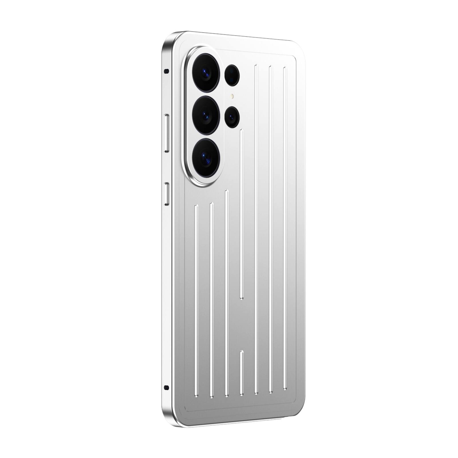 Angle. Dteck - Full Body Case for Samsung Galaxy S26 Ultra with Built-in Glass Screen Protector, Aluminum Alloy Bumper Rugged Cover - Silver.