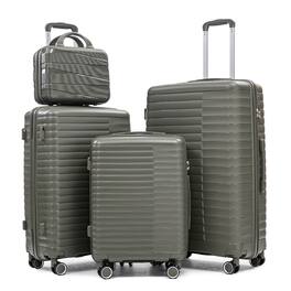 Ropilly - 4 Piece Luggage Set Hardside Spinner Luggage with Cosmetic Case - Green