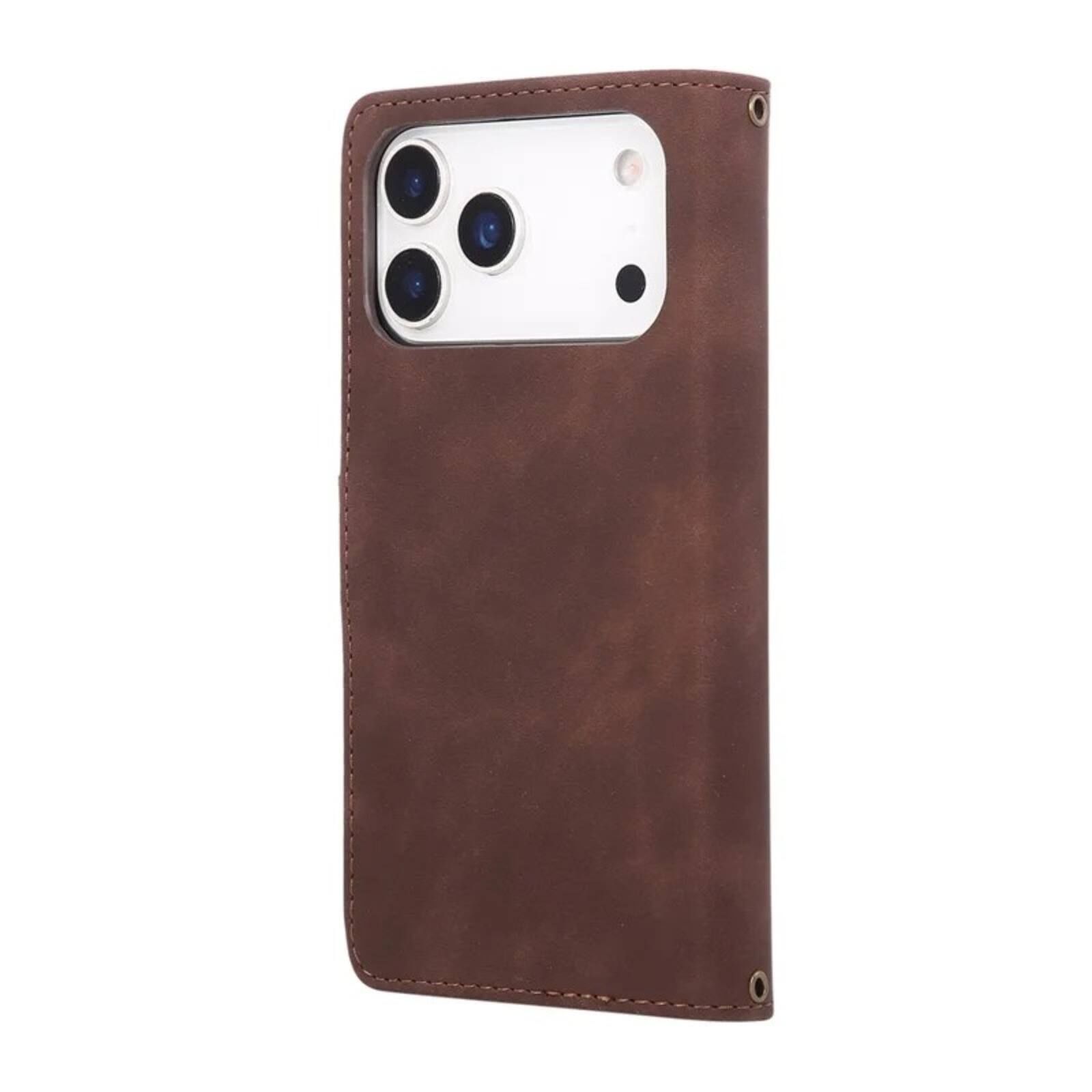 Alt View 4. UUCOVER - Wallet Case for Apple iPhone 18 Pro with Card Slots Cash Holder, Zipper Pocket, Wrist & Shoulder Strap, Flip Stand Cover - Coffee.