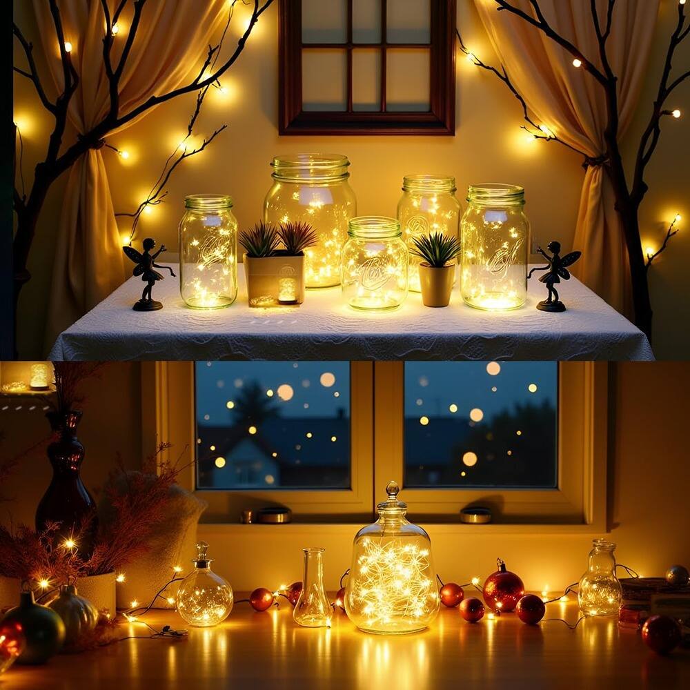 Angle. PARKER SLATER - 6-Pack Battery Operated Fairy Lights, 3.3ft 10 LED Silver Wire, Mini Lights.