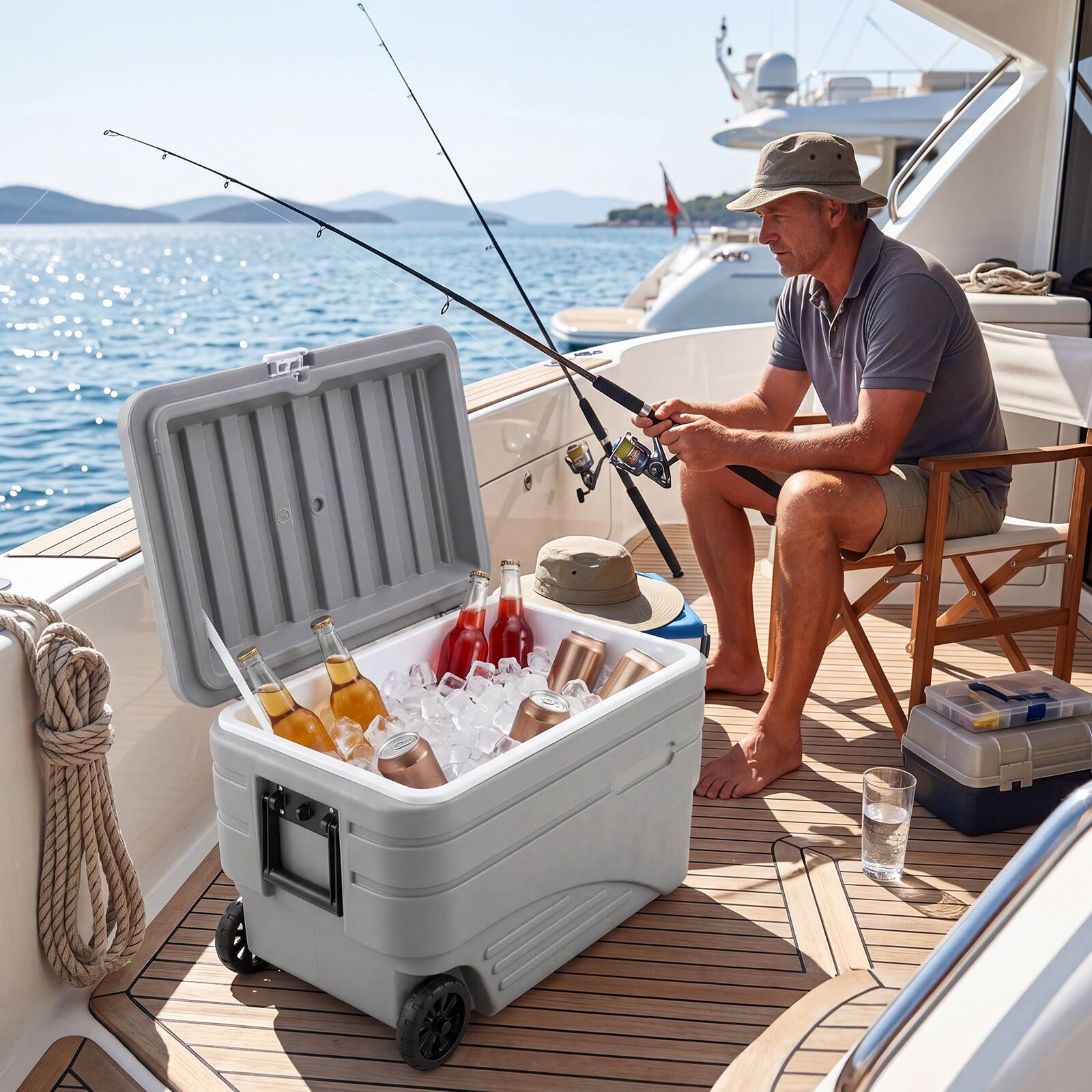 Alt View 1. Costway - Costway 103QT Portable Wheeled Ice Cooler with Foldable Pull & Carry Handles for Camping - Gray.