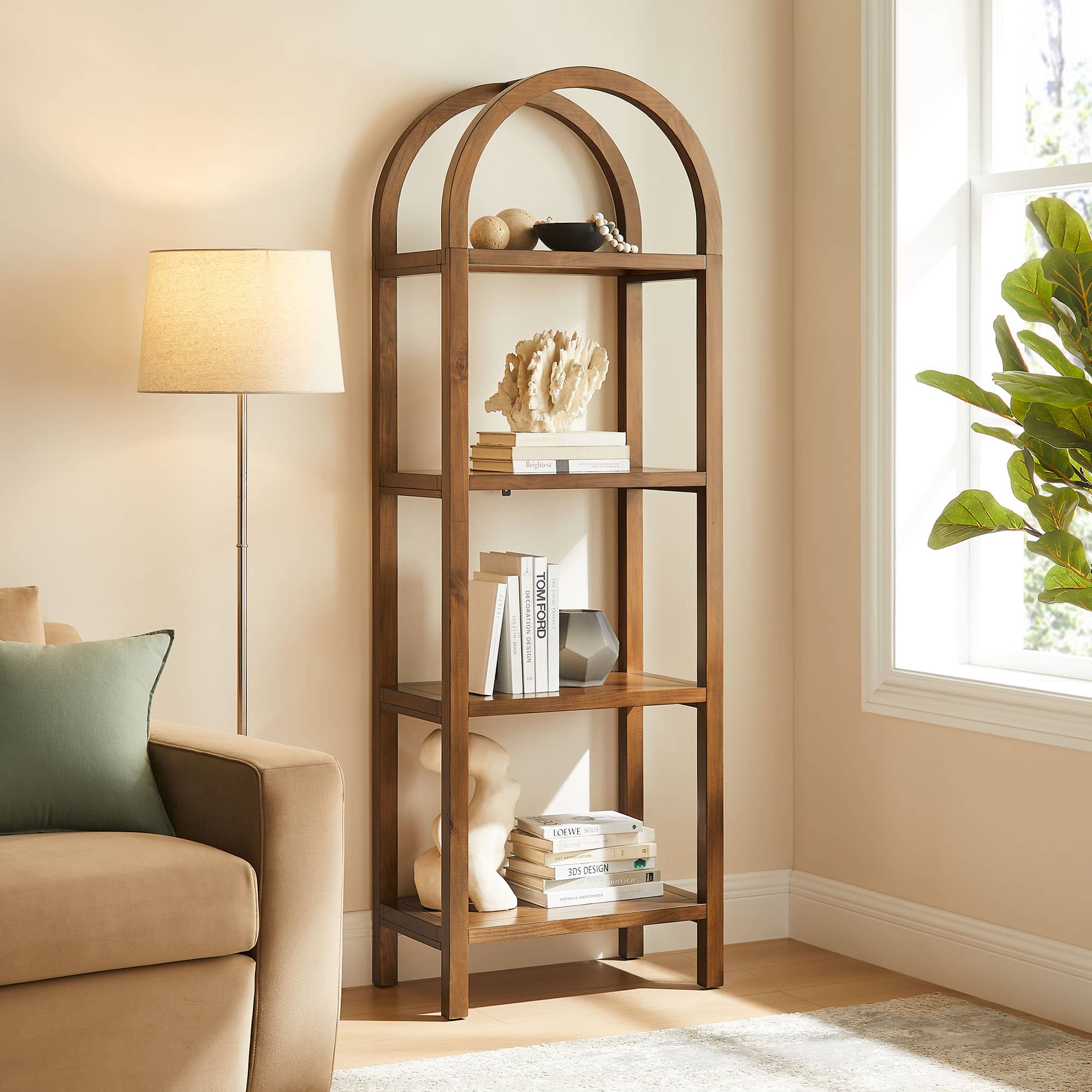 Vexley 72 Inch Tall Narrow Arched Bookshelf by Modway - Walnut